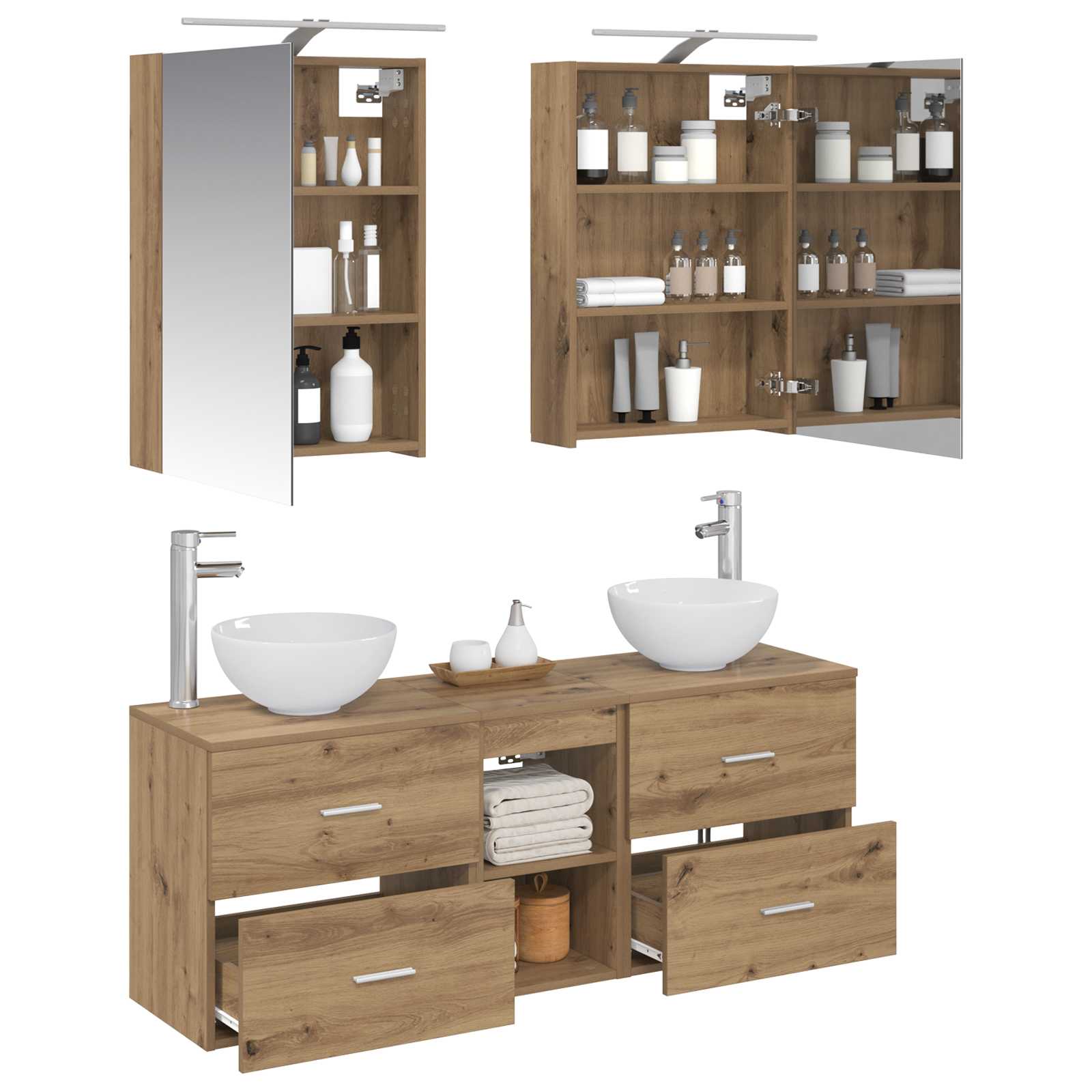 Badkamerkastenset 5 st Artisanaal eiken Bewerkt hout is nu te koop bij PeponiXL, paradijselijk wonen!