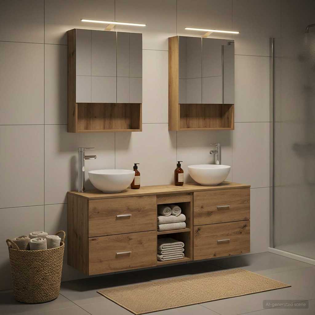 Badkamerkastenset 5 st Artisanaal eiken Bewerkt hout is nu te koop bij PeponiXL, paradijselijk wonen!