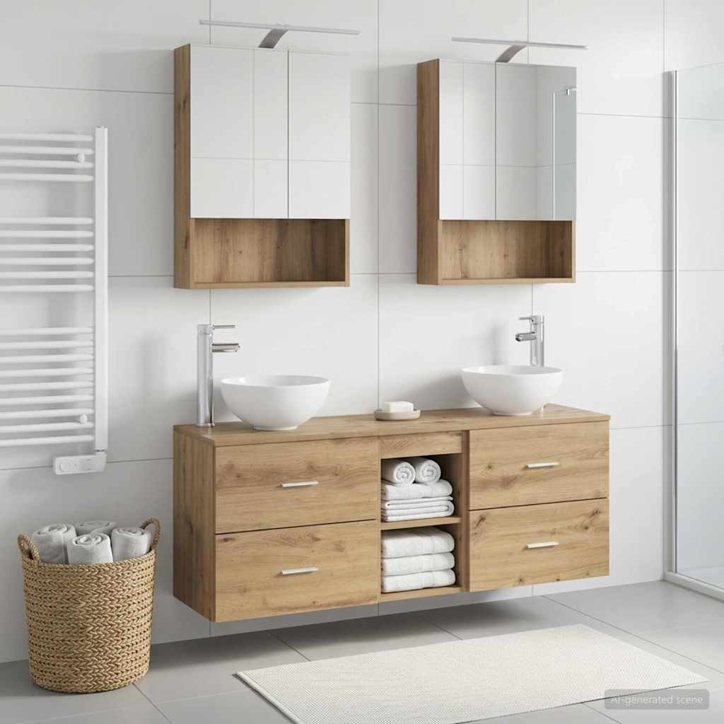 Badkamerkastenset 5 st Artisanaal eiken Bewerkt hout is nu te koop bij PeponiXL, paradijselijk wonen!