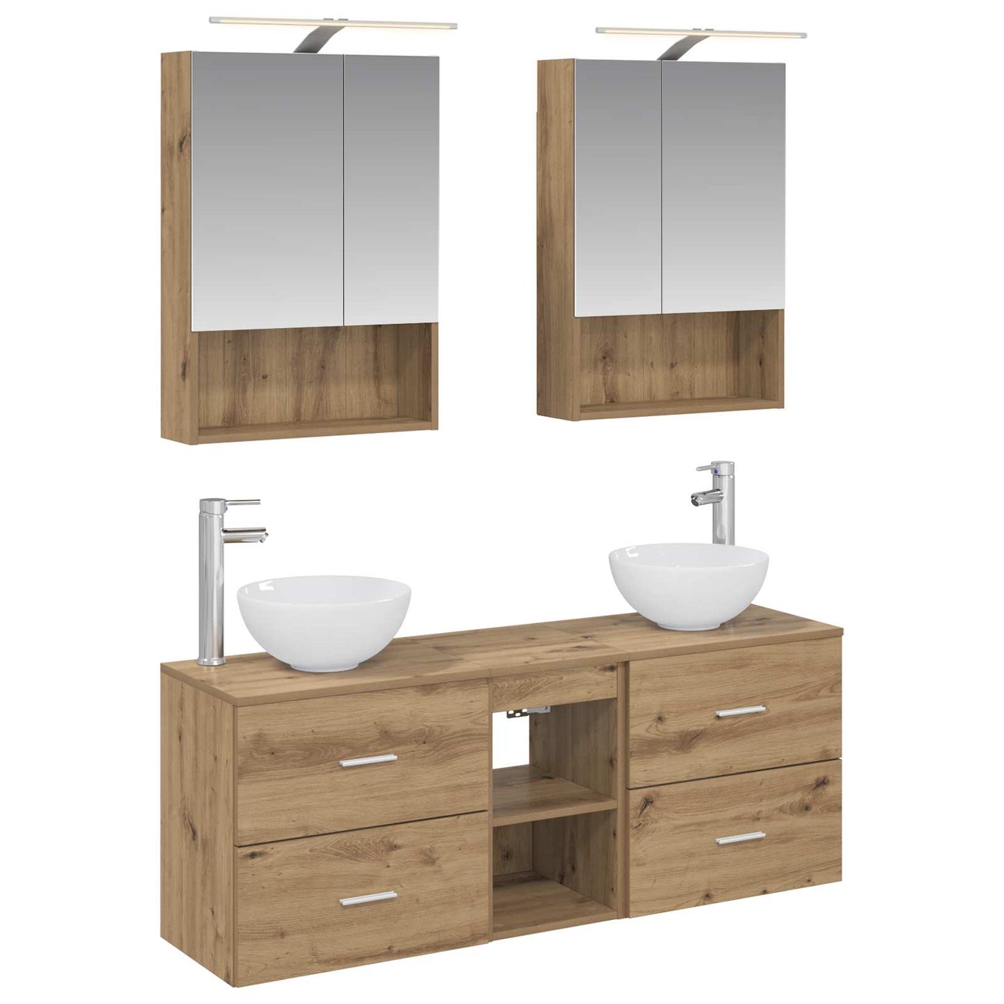 Badkamerkastenset 5 st Artisanaal eiken Bewerkt hout is nu te koop bij PeponiXL, paradijselijk wonen!