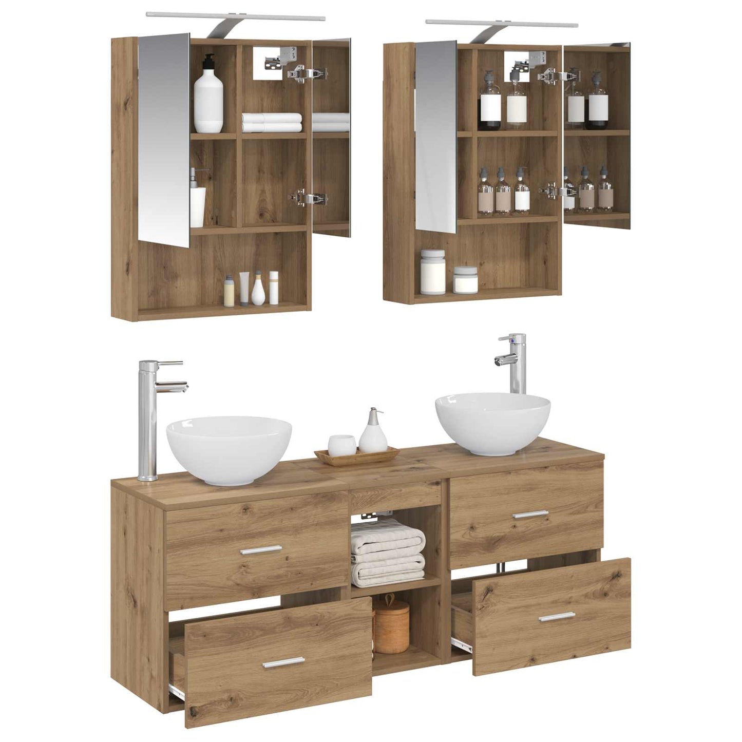 Badkamerkastenset 5 st Artisanaal eiken Bewerkt hout is nu te koop bij PeponiXL, paradijselijk wonen!
