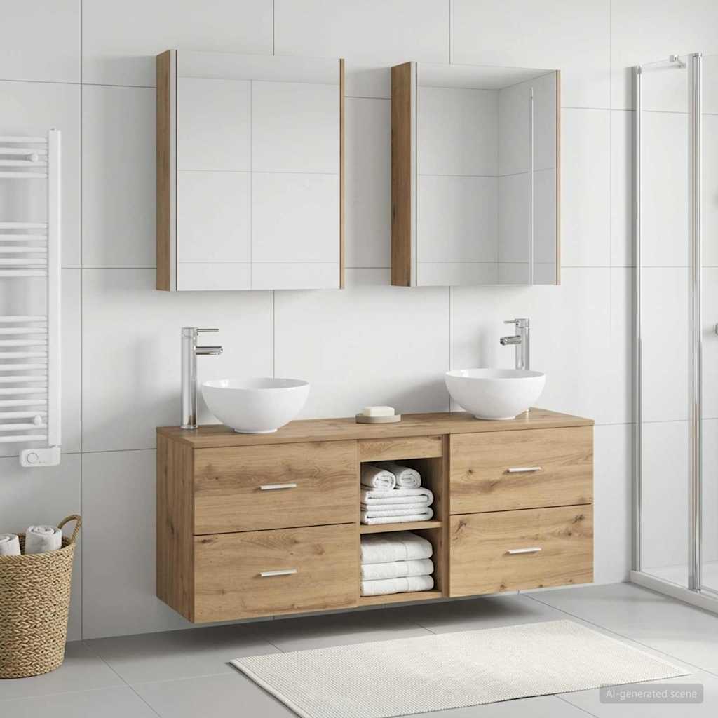 Badkamerkastenset 5 st Artisanaal eiken Bewerkt hout is nu te koop bij PeponiXL, paradijselijk wonen!