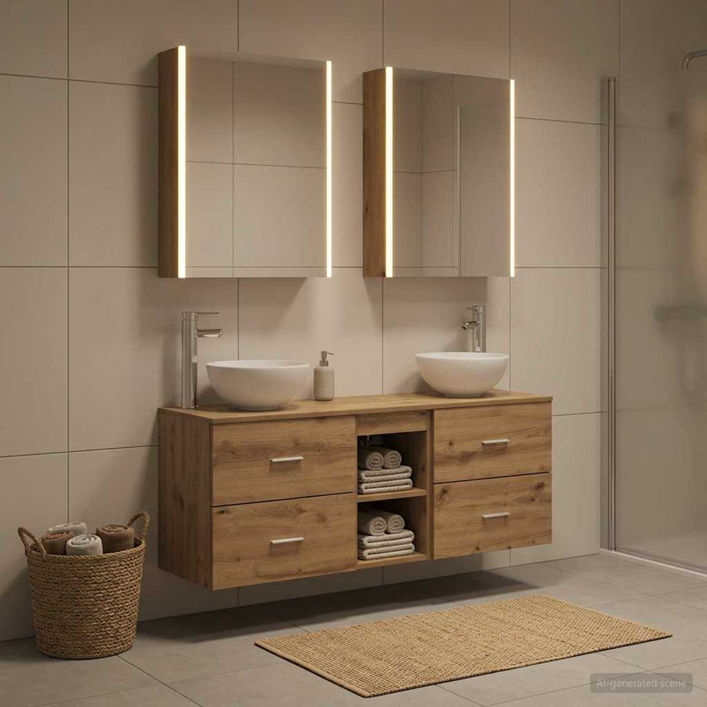 Badkamerkastenset 5 st Artisanaal eiken Bewerkt hout is nu te koop bij PeponiXL, paradijselijk wonen!