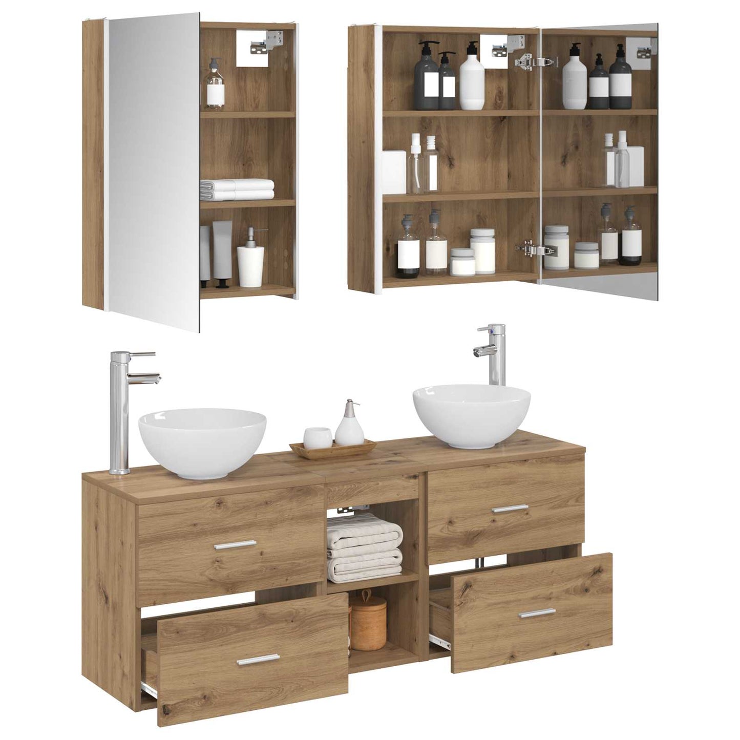 Badkamerkastenset 5 st Artisanaal eiken Bewerkt hout is nu te koop bij PeponiXL, paradijselijk wonen!