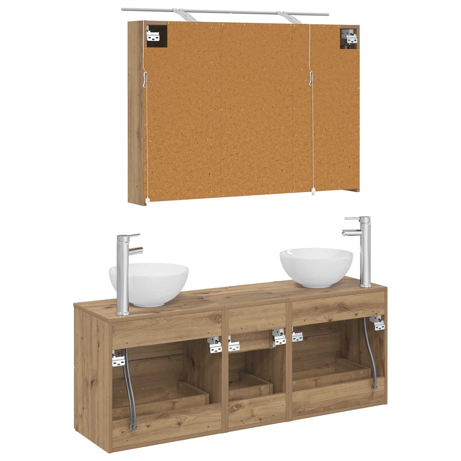 Badkamermeubelset 4 st Artisanaal eiken Bewerkt hout en glas is nu te koop bij PeponiXL, paradijselijk wonen!