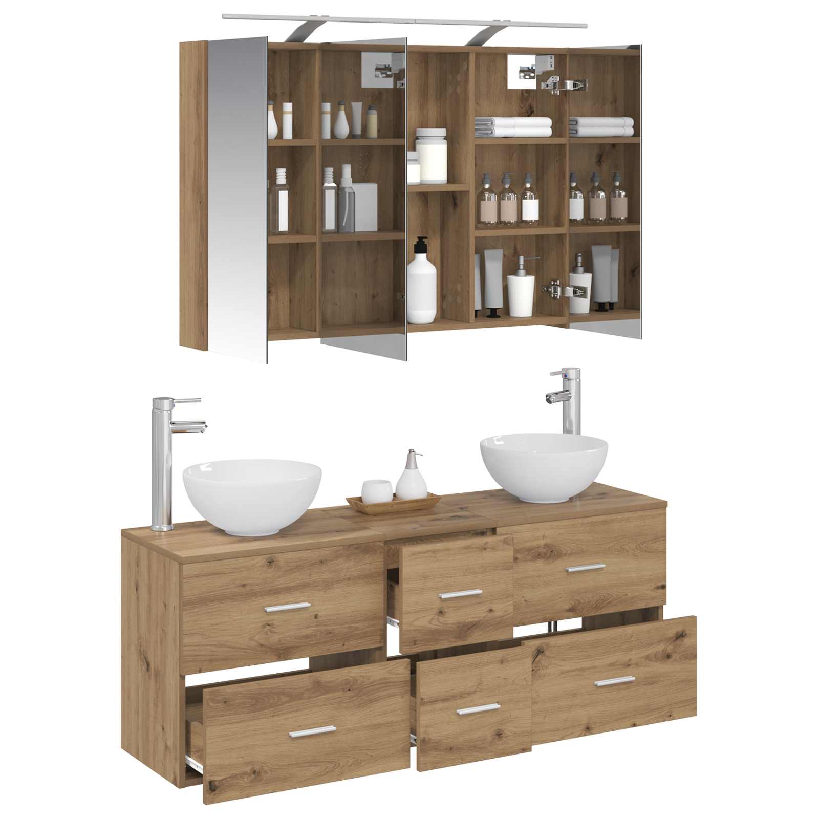 Badkamermeubelset 4 st Artisanaal eiken Bewerkt hout en glas is nu te koop bij PeponiXL, paradijselijk wonen!
