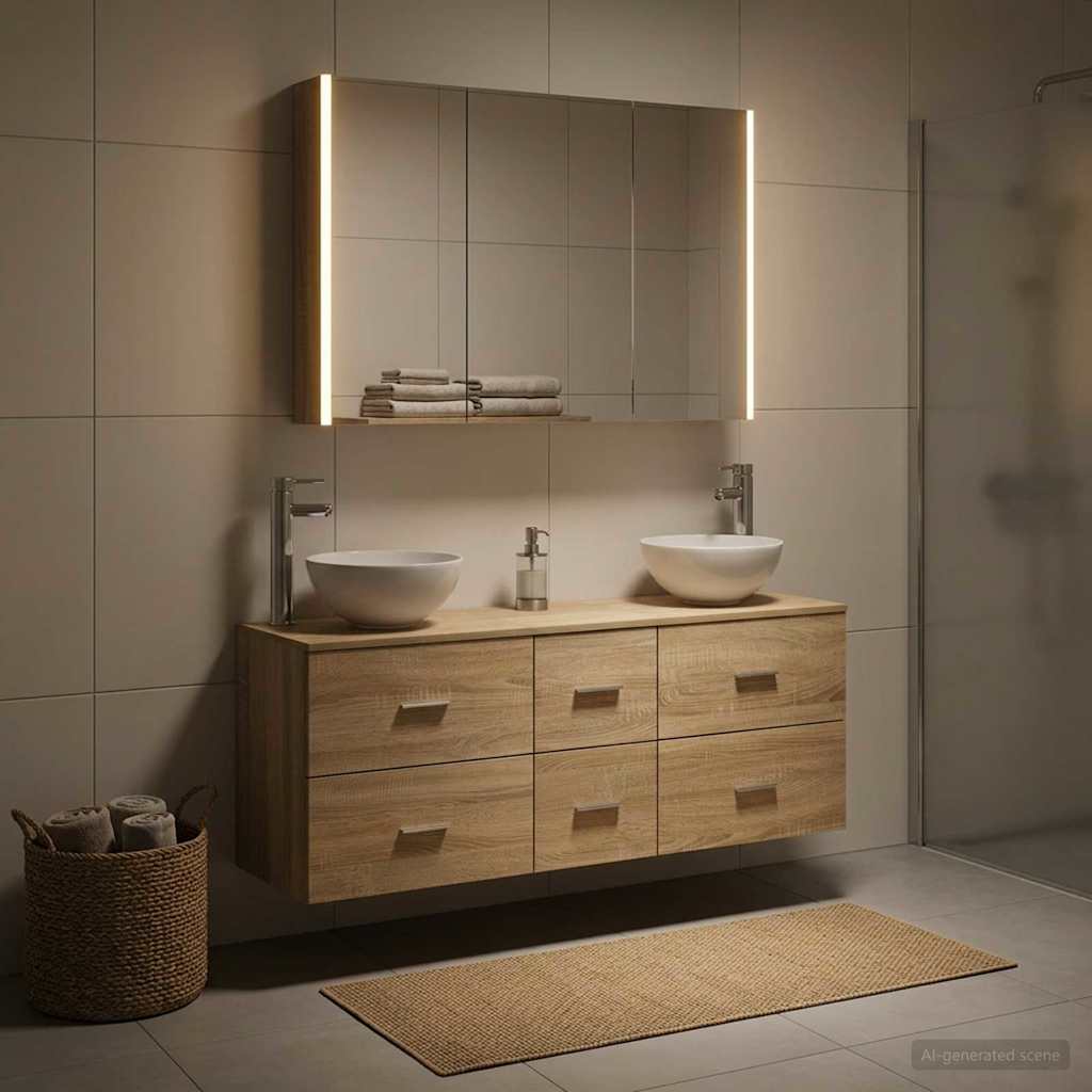 Badkamermeubelset 4 pcs Sonoma Eiken Bewerkt hout en glas