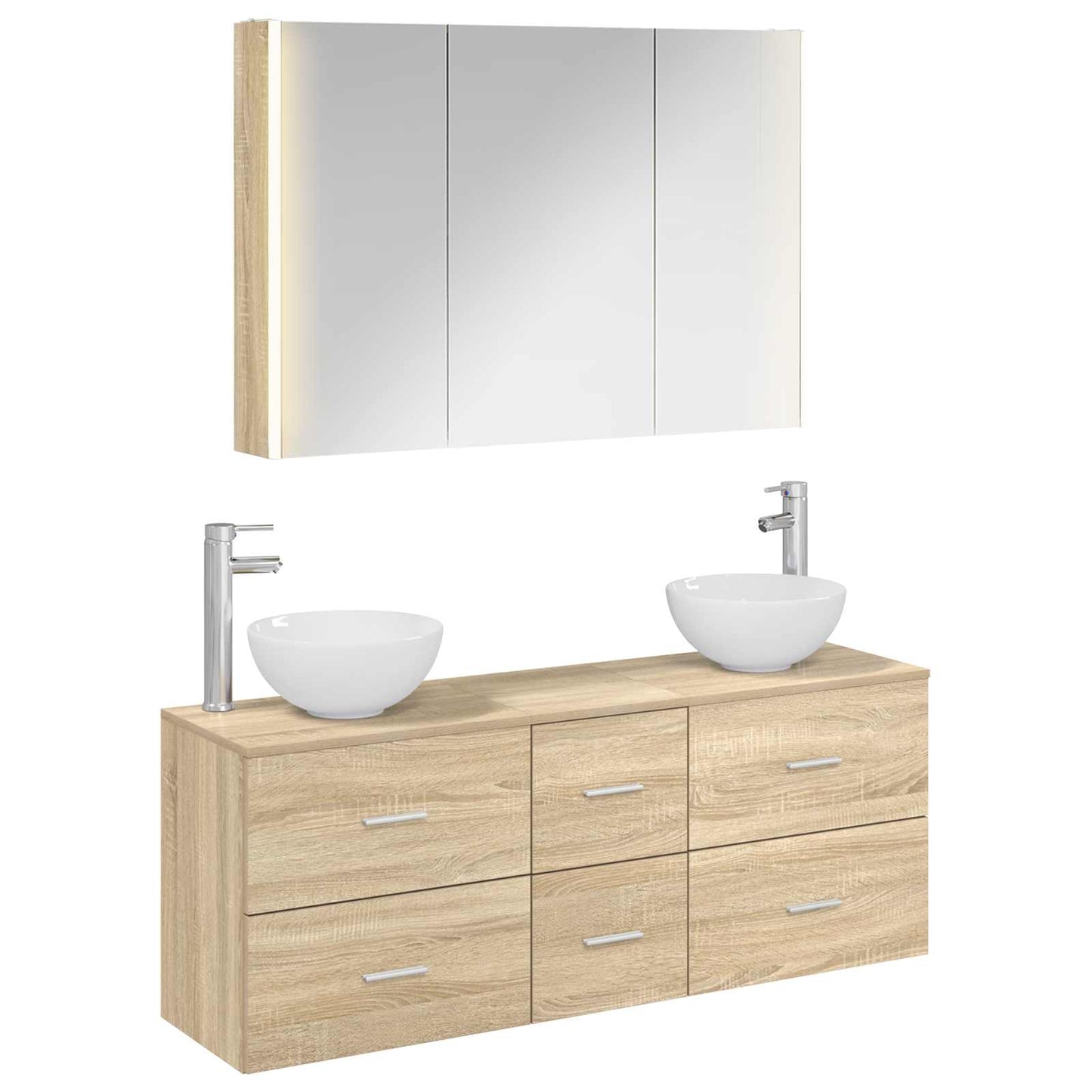 Badkamermeubelset 4 pcs Sonoma Eiken Bewerkt hout en glas