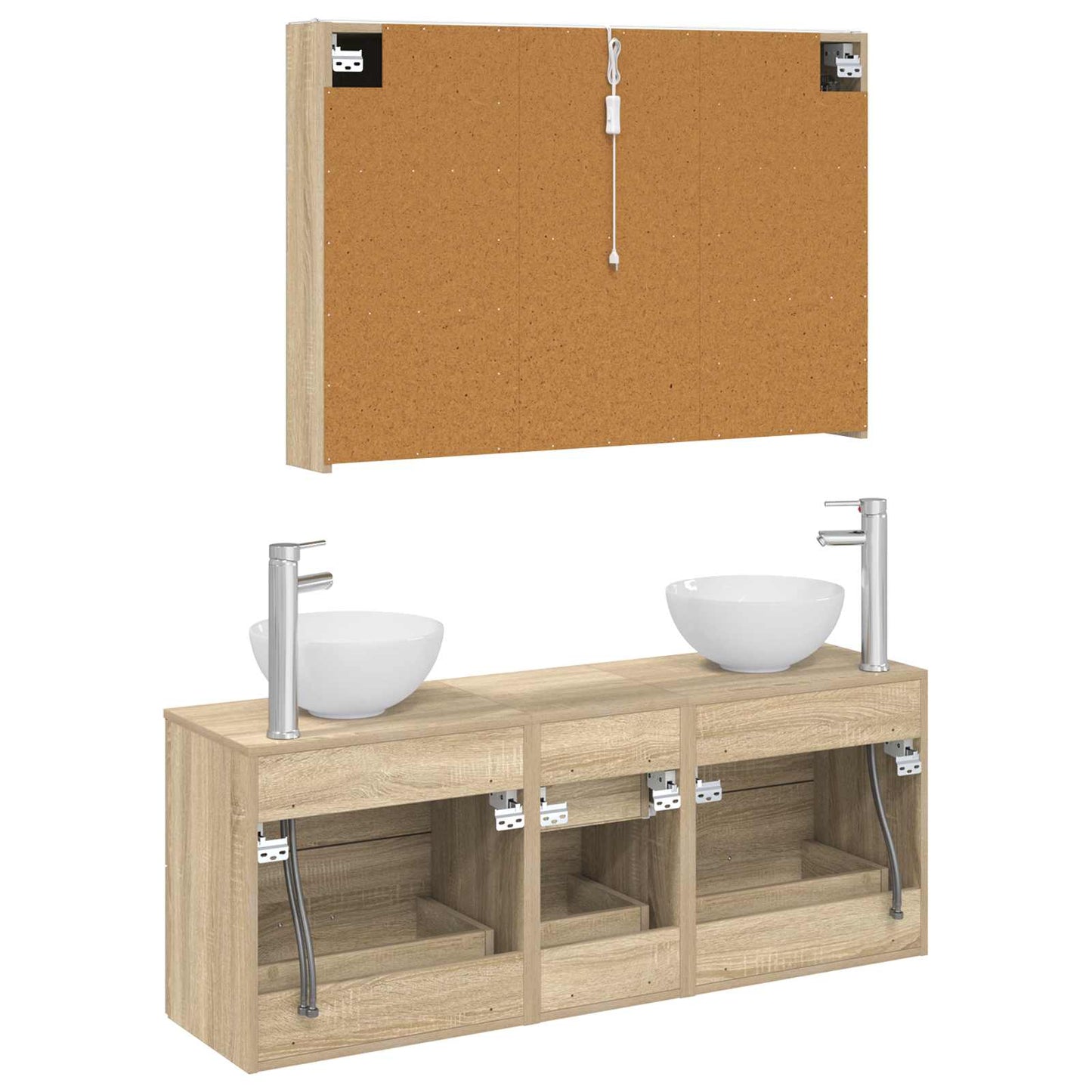Badkamermeubelset 4 pcs Sonoma Eiken Bewerkt hout en glas