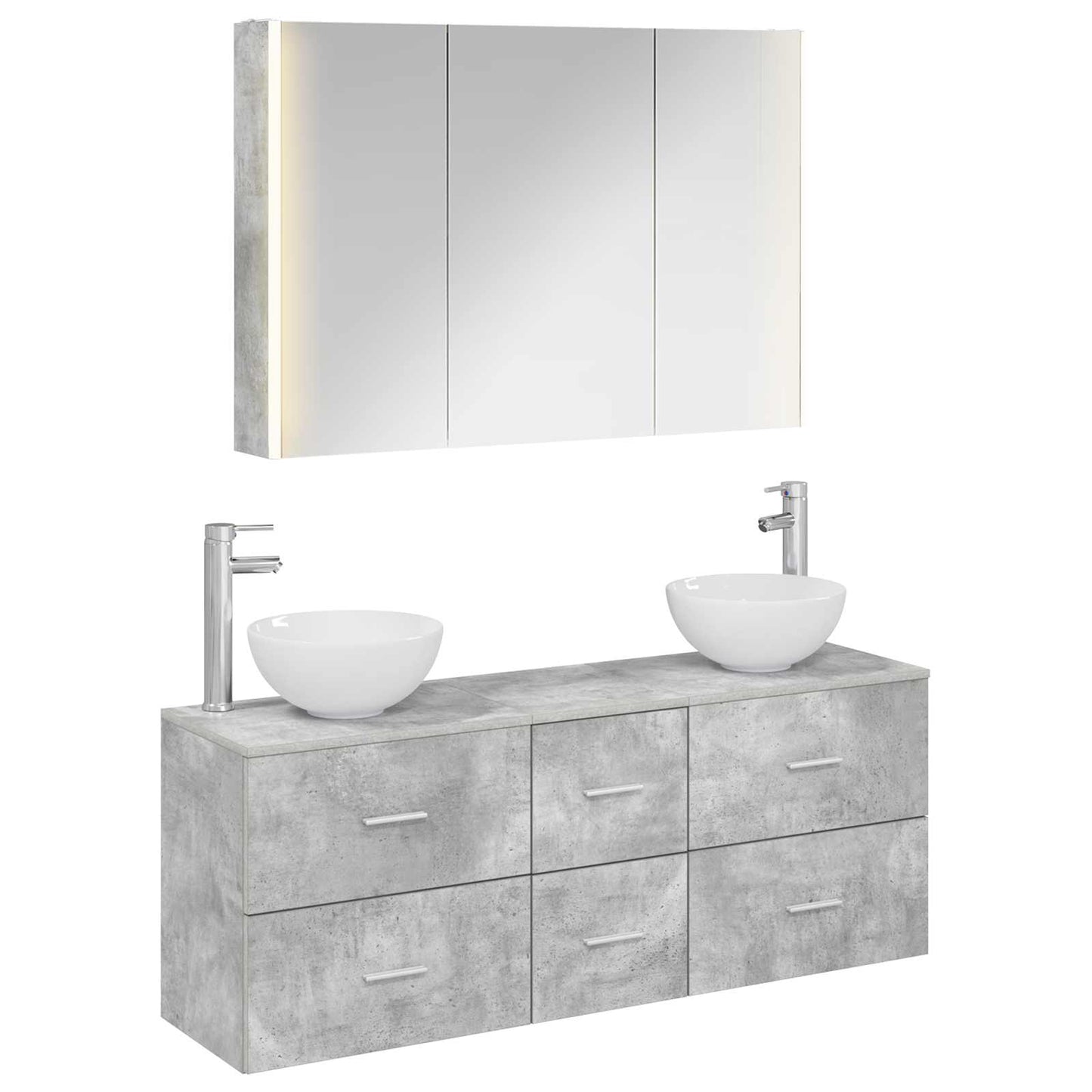 Badkamermeubelset 4 pcs Betongrijs Bewerkt hout en glas