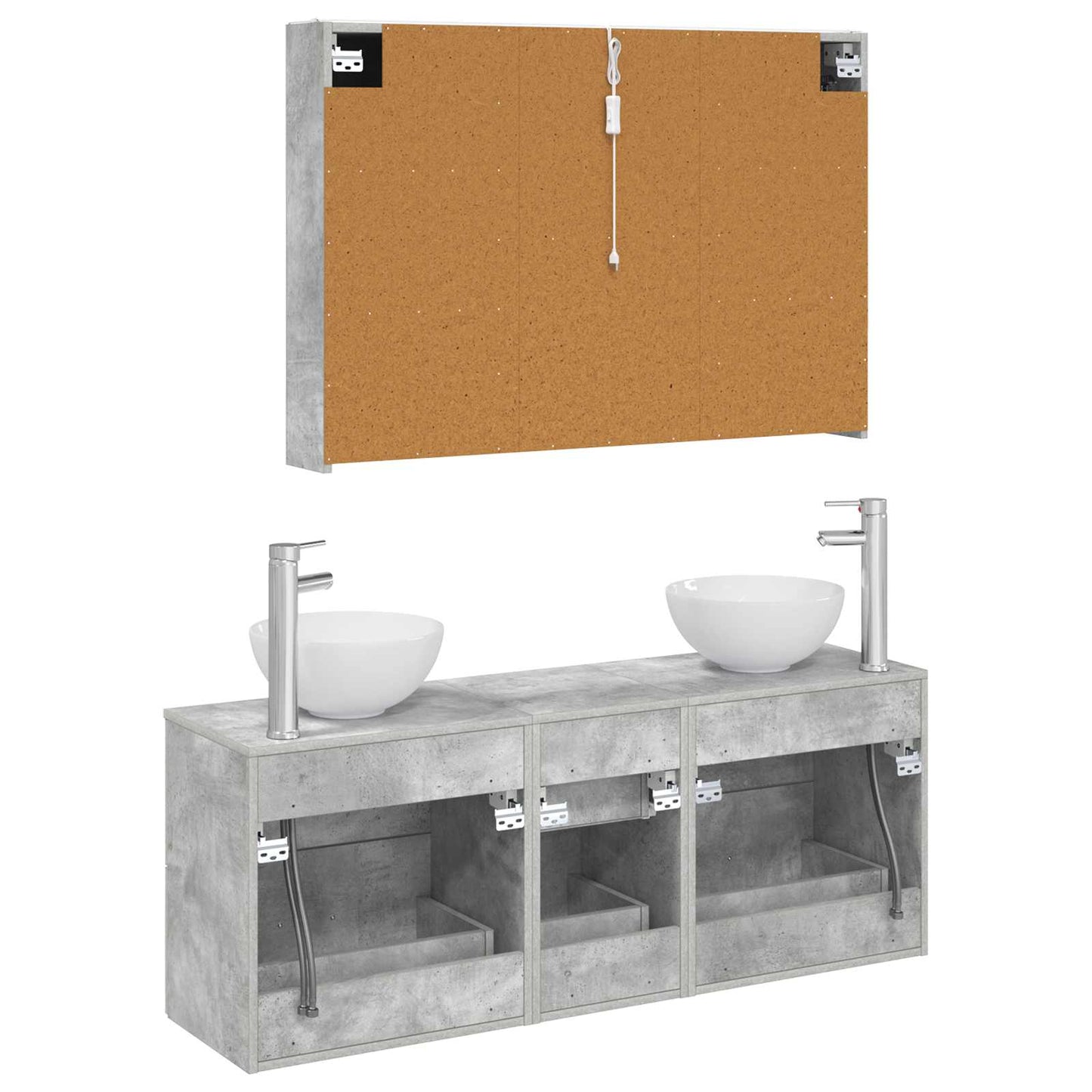 Badkamermeubelset 4 pcs Betongrijs Bewerkt hout en glas