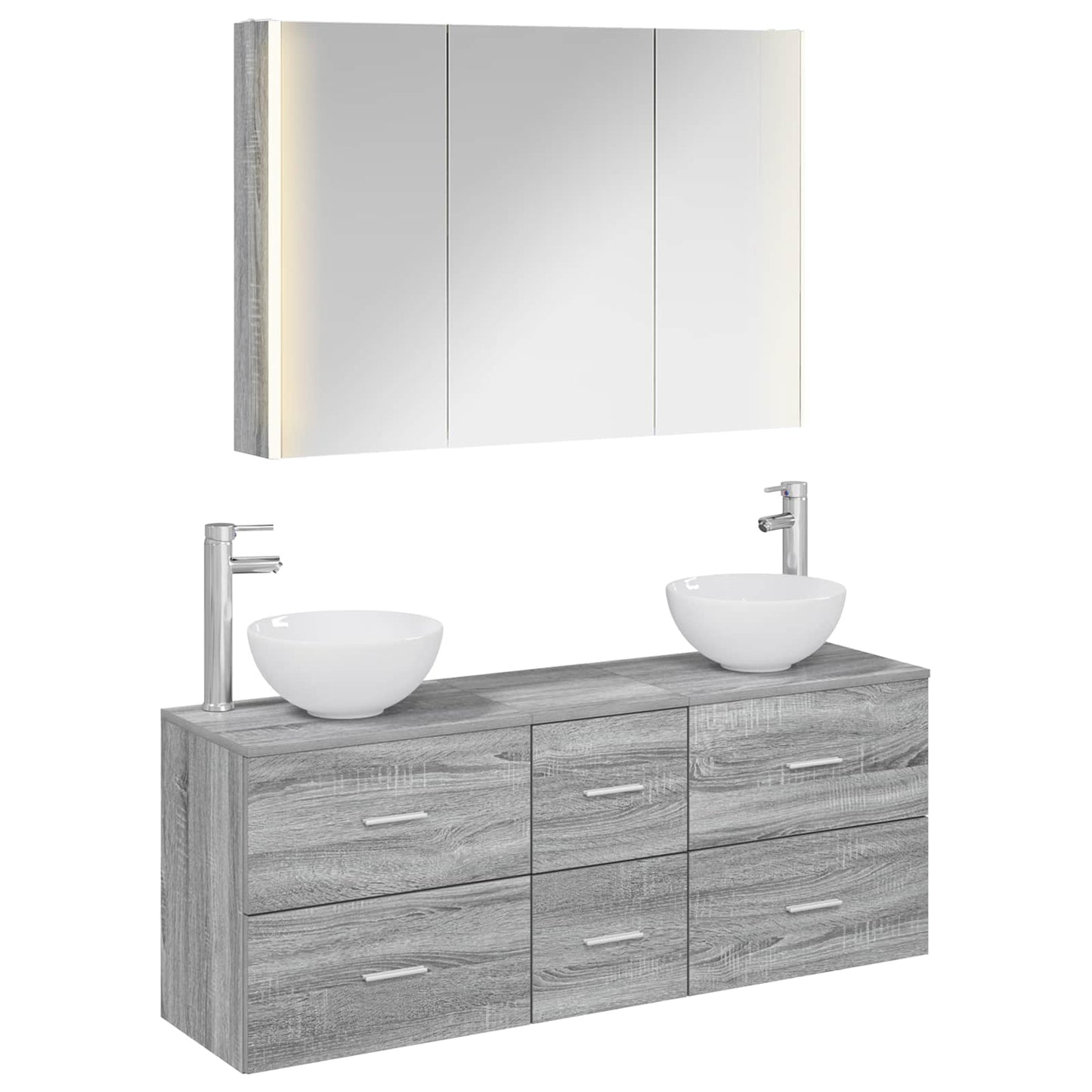 Badkamermeubelset 4 pcs Grijs Sonoma Bewerkt hout en glas