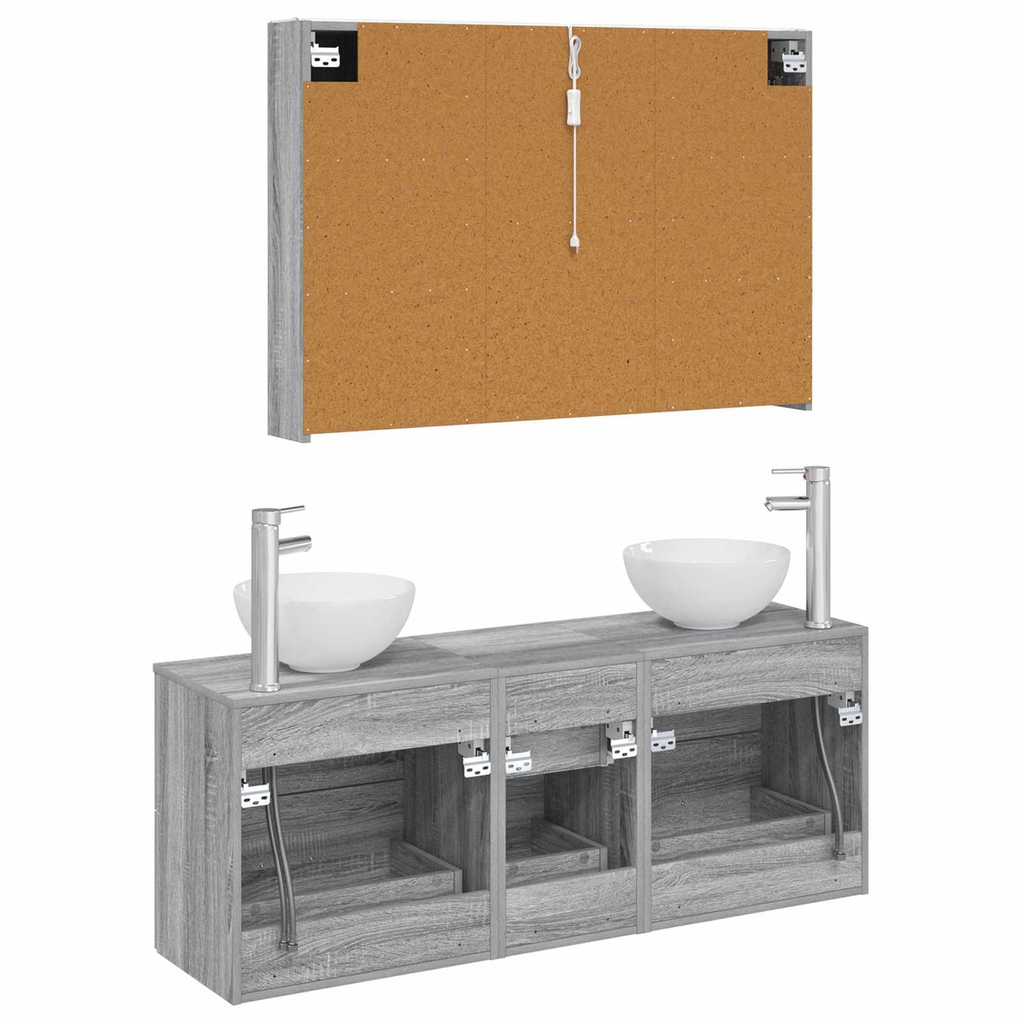 Badkamermeubelset 4 pcs Grijs Sonoma Bewerkt hout en glas