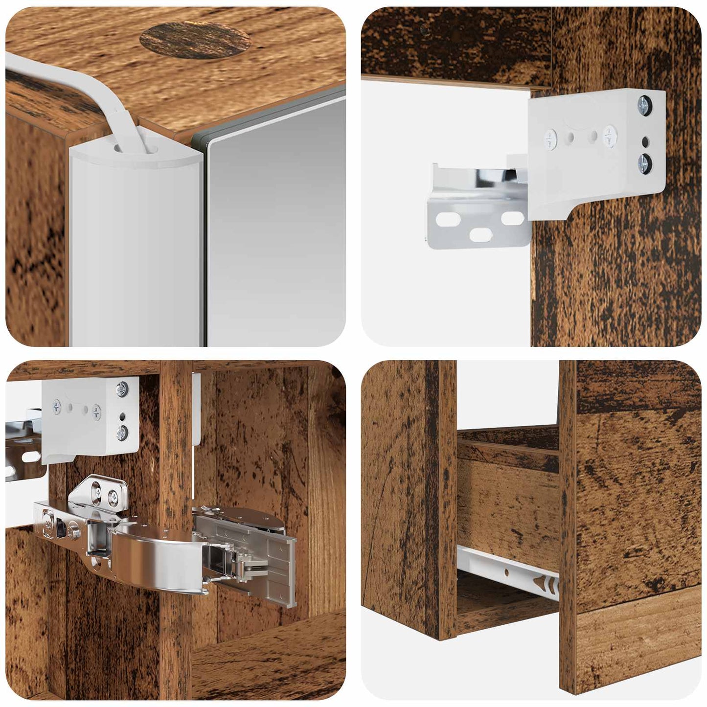 Badkamermeubelset 4 pcs Oud hout Bewerkt hout en glas