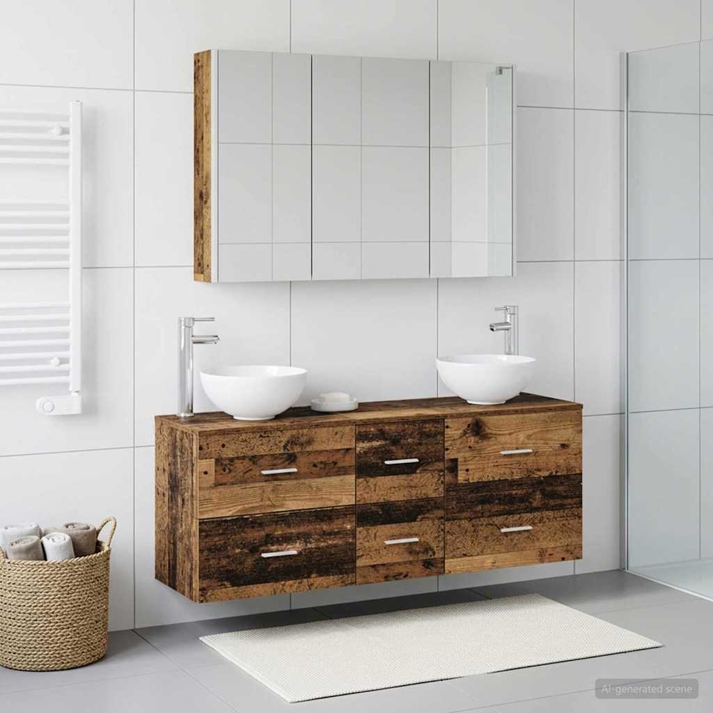 Badkamermeubelset 4 pcs Oud hout Bewerkt hout en glas
