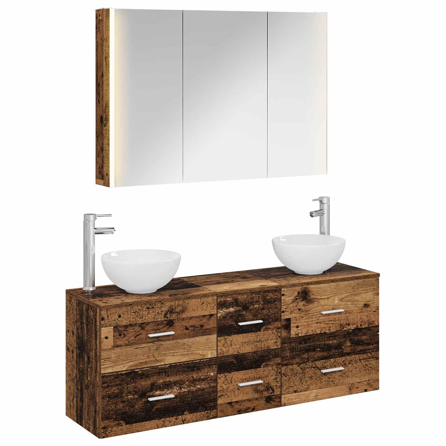 Badkamermeubelset 4 pcs Oud hout Bewerkt hout en glas