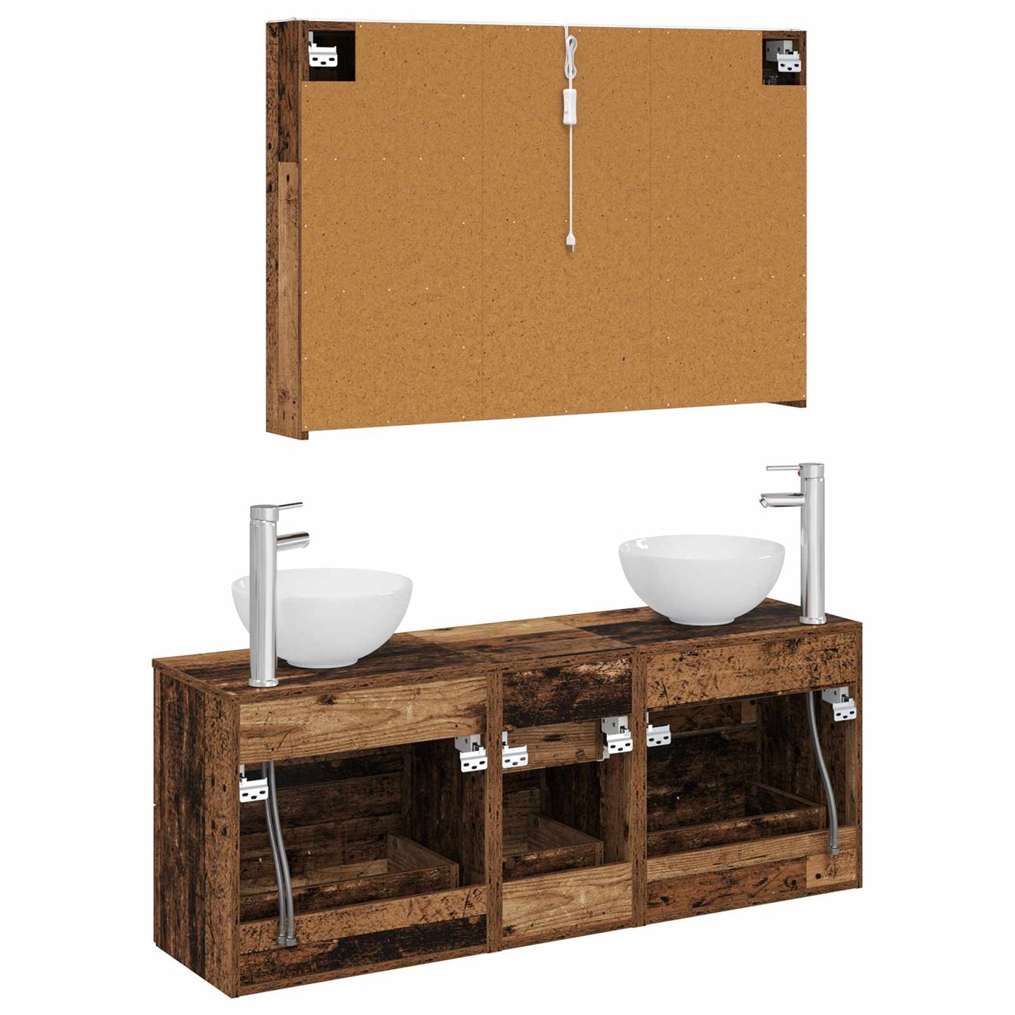 Badkamermeubelset 4 pcs Oud hout Bewerkt hout en glas