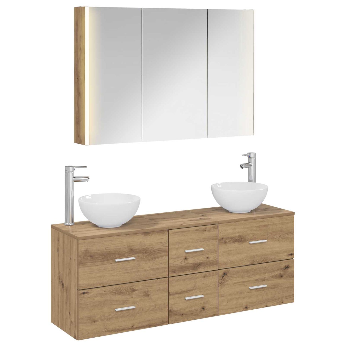 Badkamermeubelset 4 pcs Artisanaal eiken Bewerkt hout en glas