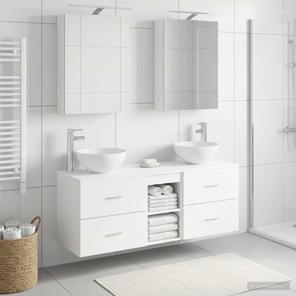 Badkamermeubelset 5 pcs Wit Bewerkt hout en glas
