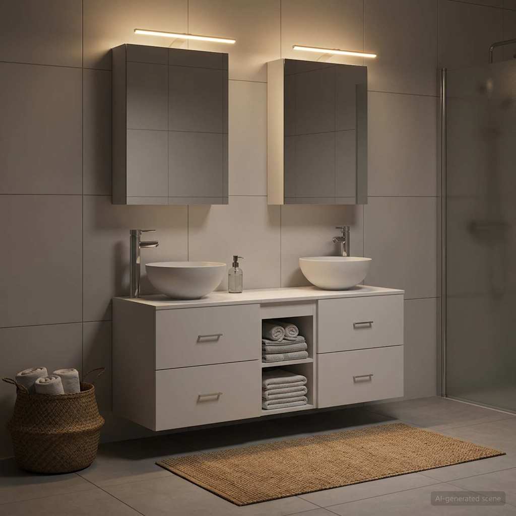 Badkamermeubelset 5 pcs Wit Bewerkt hout en glas