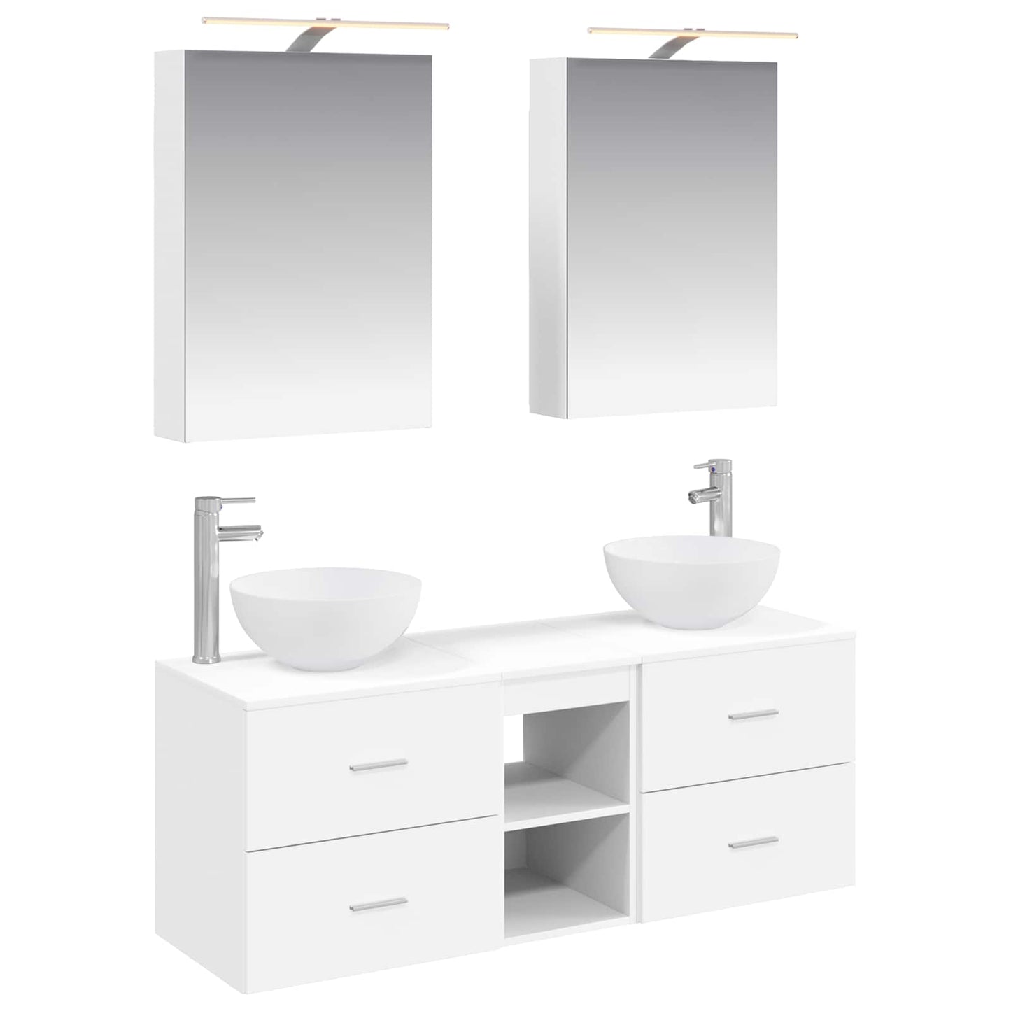 Badkamermeubelset 5 pcs Wit Bewerkt hout en glas