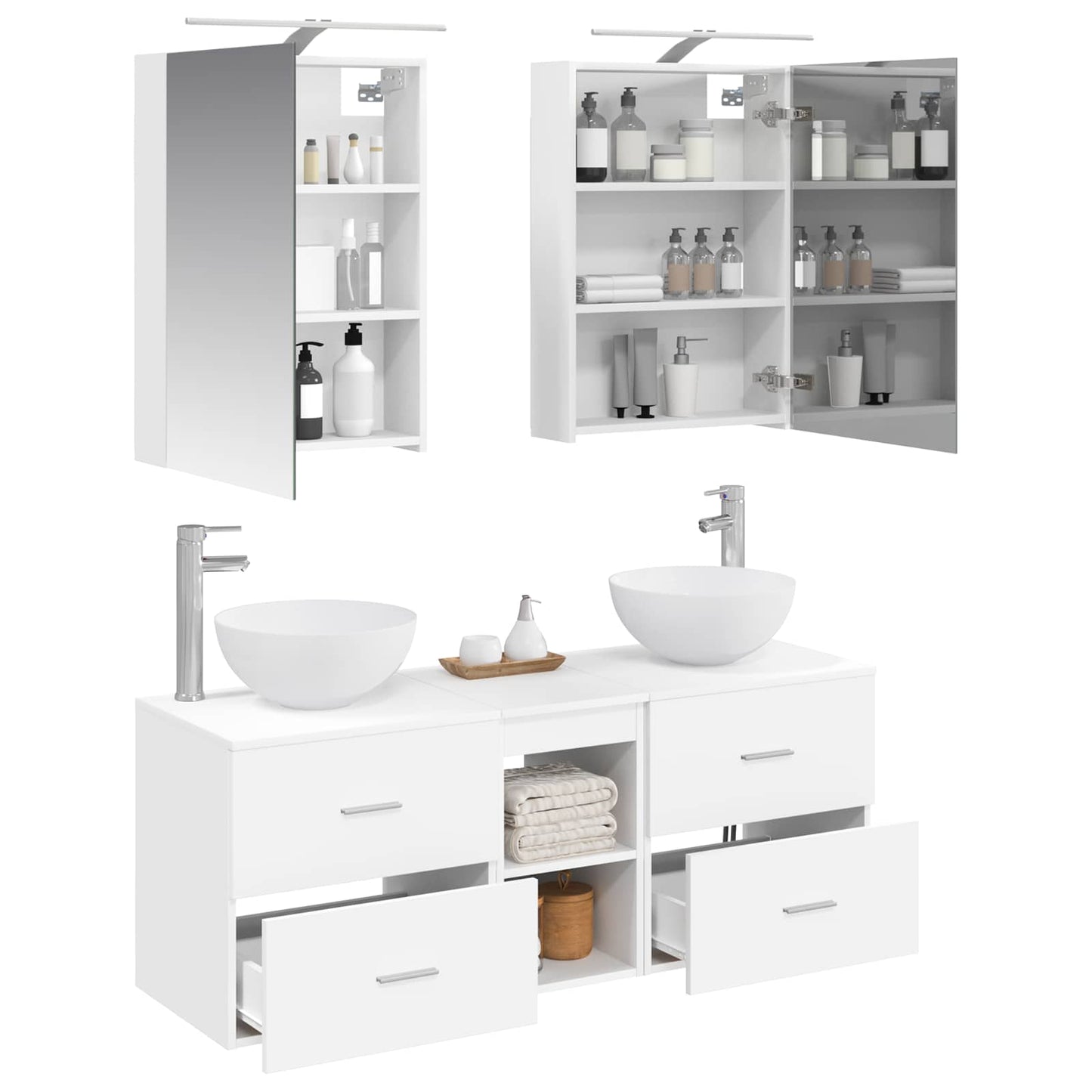 Badkamermeubelset 5 pcs Wit Bewerkt hout en glas