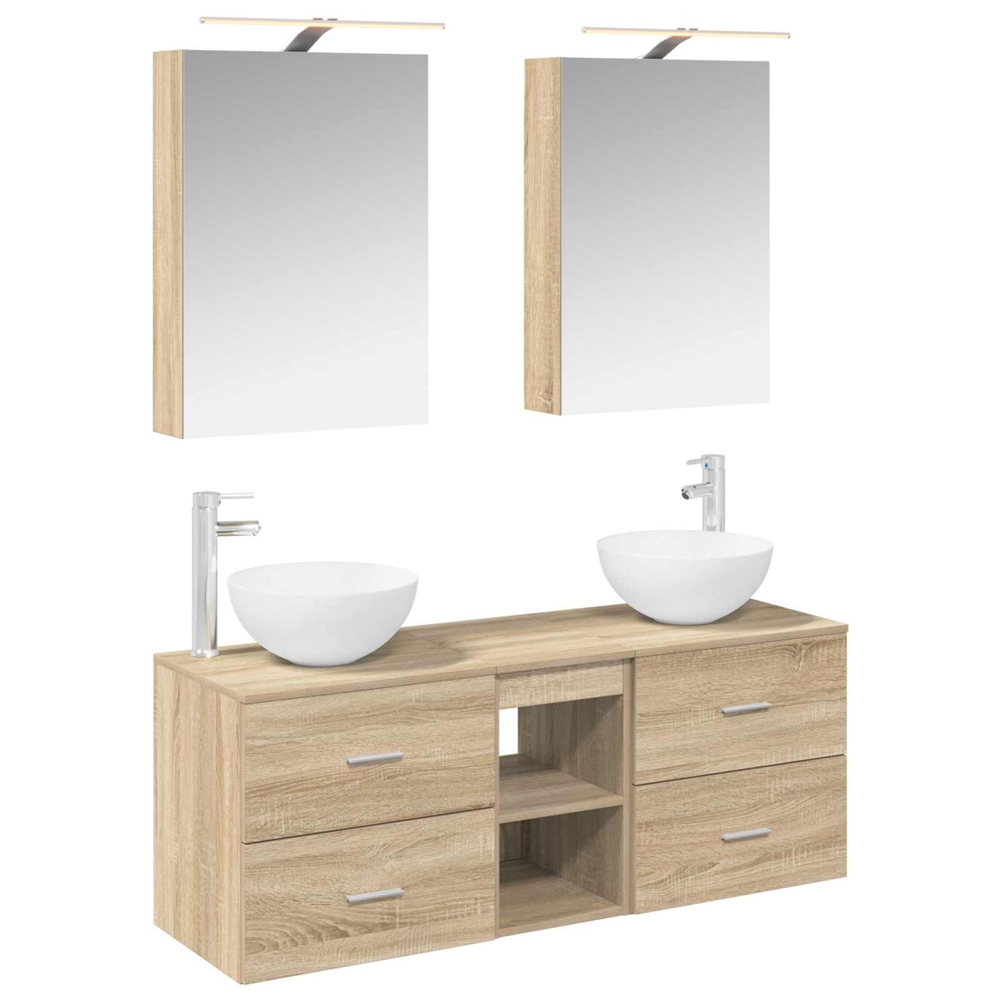 Badkamermeubelset 5 pcs Sonoma Eiken Bewerkt hout en glas
