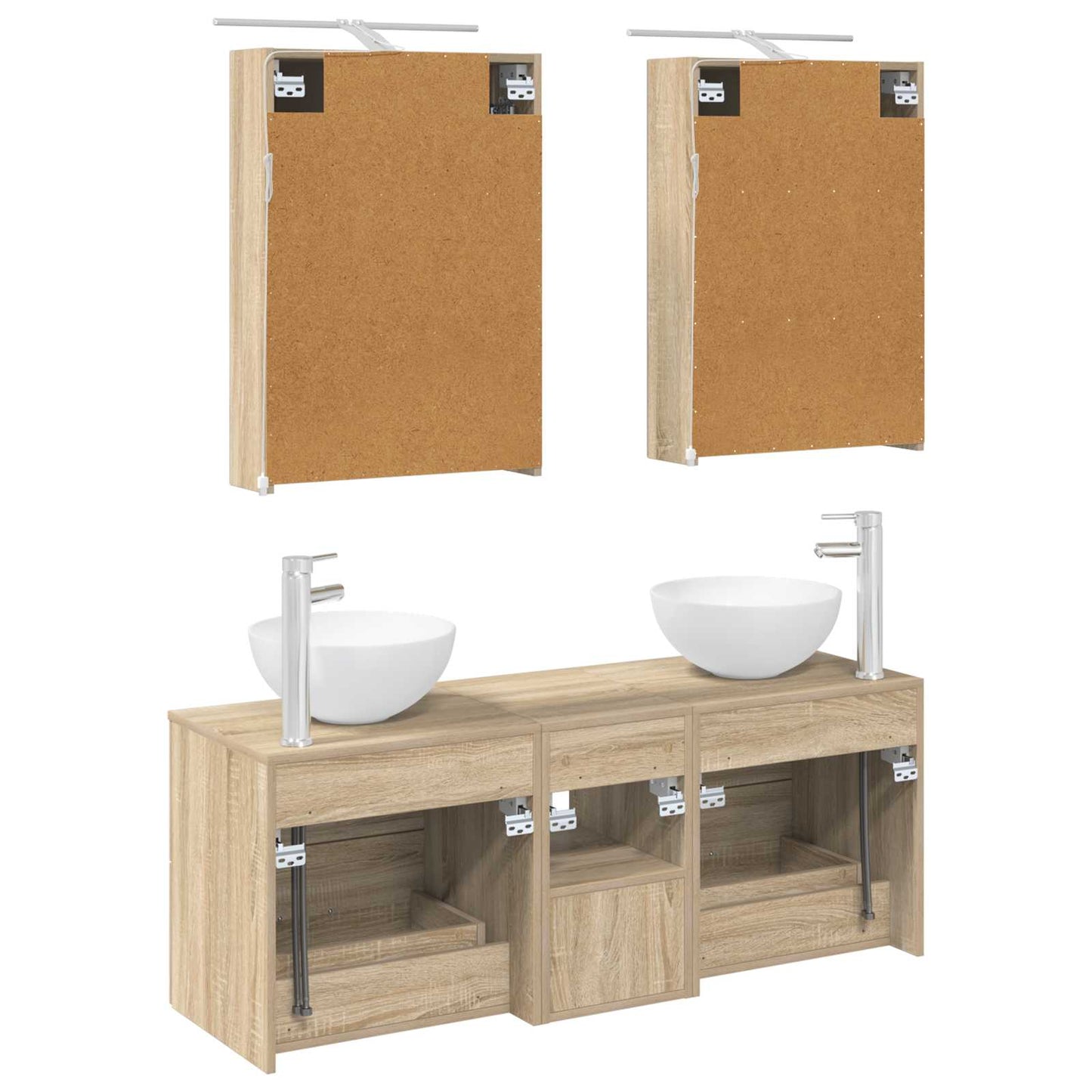 Badkamermeubelset 5 pcs Sonoma Eiken Bewerkt hout en glas