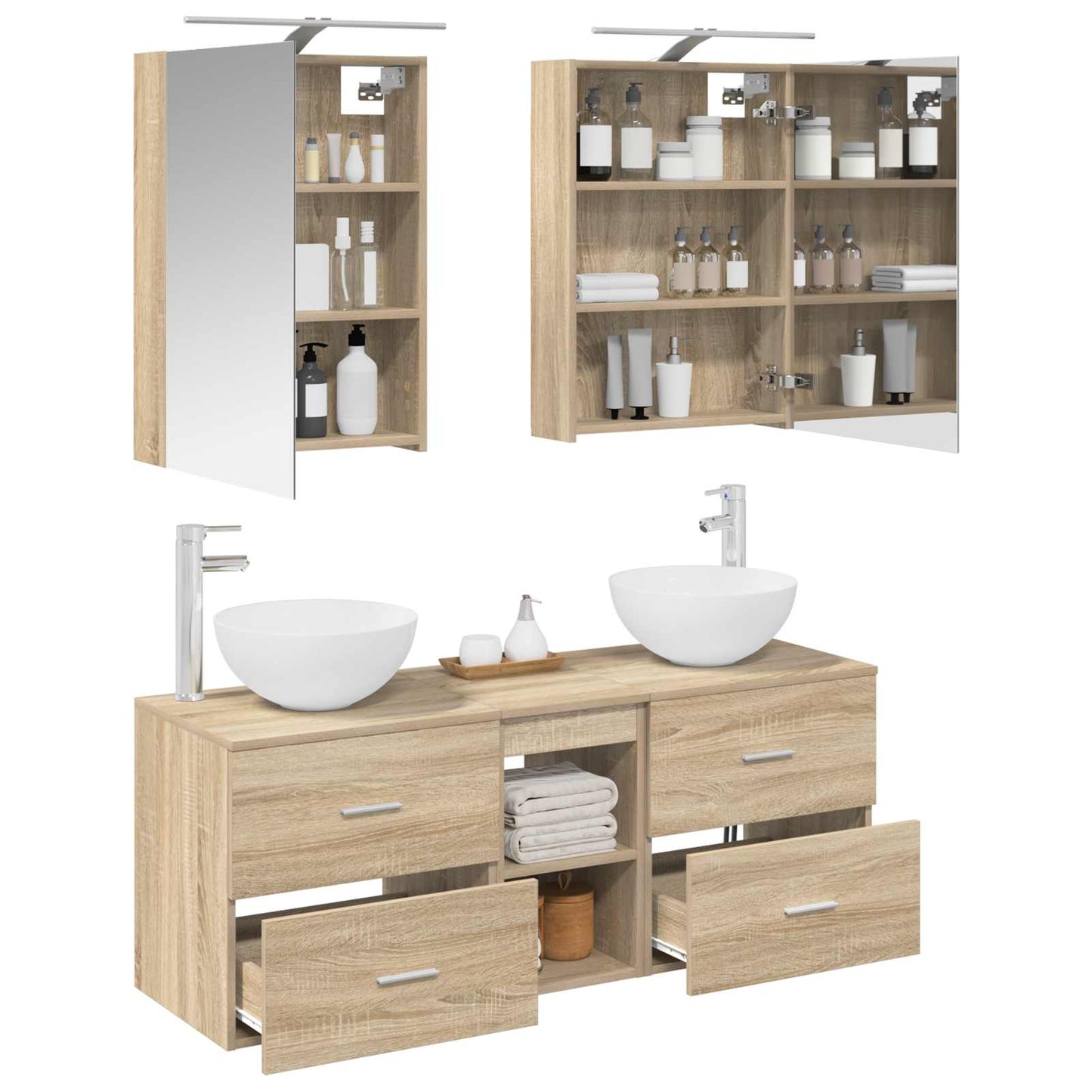 Badkamermeubelset 5 pcs Sonoma Eiken Bewerkt hout en glas