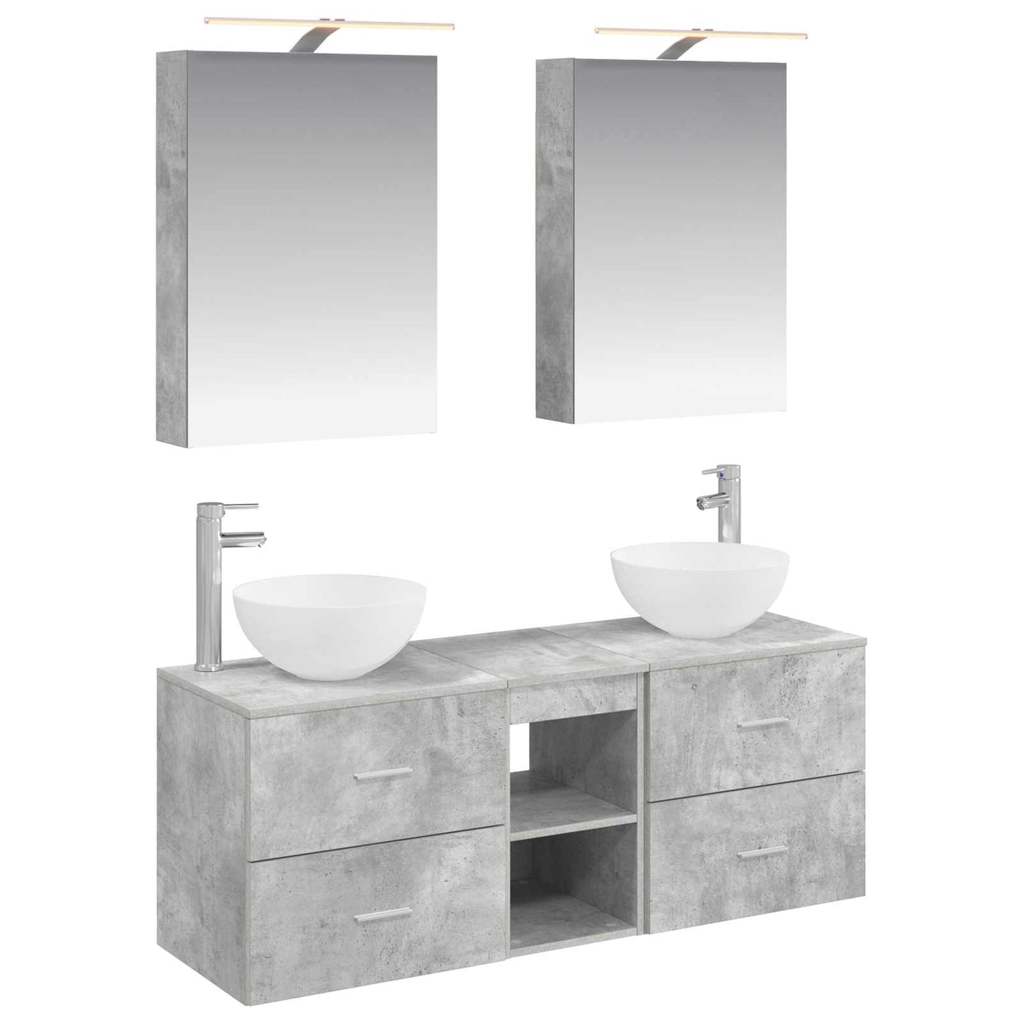 Badkamermeubelset 5 pcs Betongrijs Bewerkt hout en glas