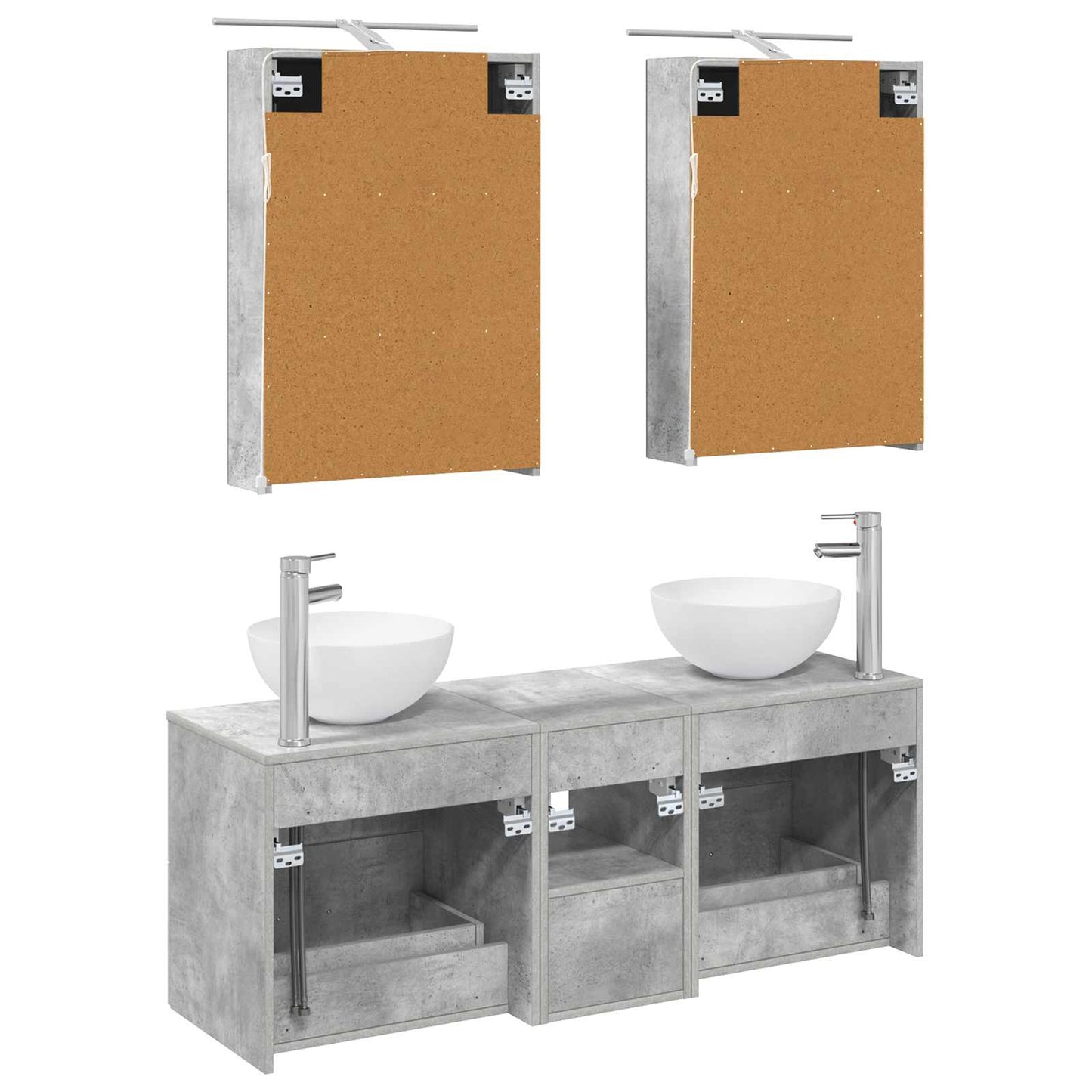 Badkamermeubelset 5 pcs Betongrijs Bewerkt hout en glas