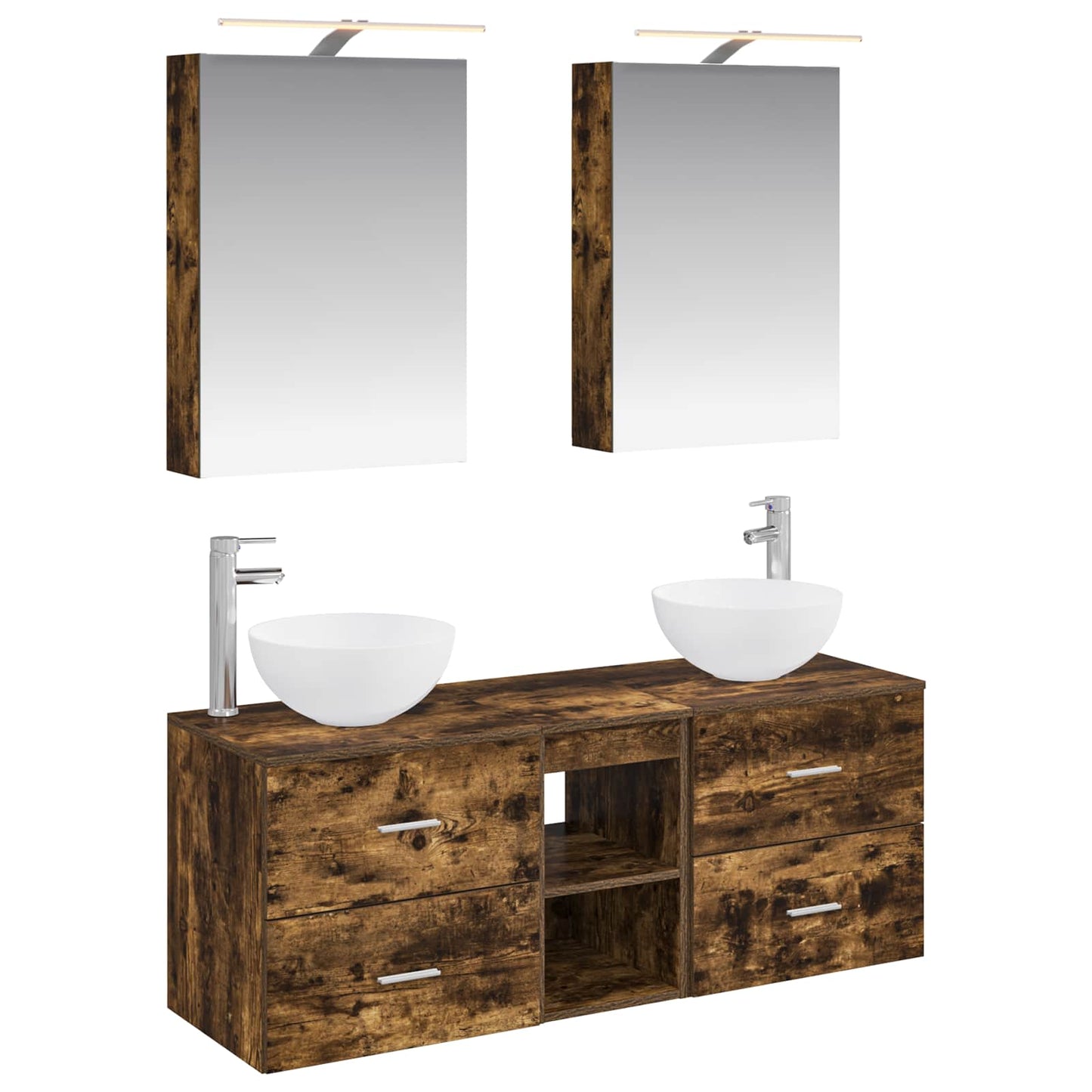 Badkamermeubelset 5 pcs Gerookt eiken Bewerkt hout en glas