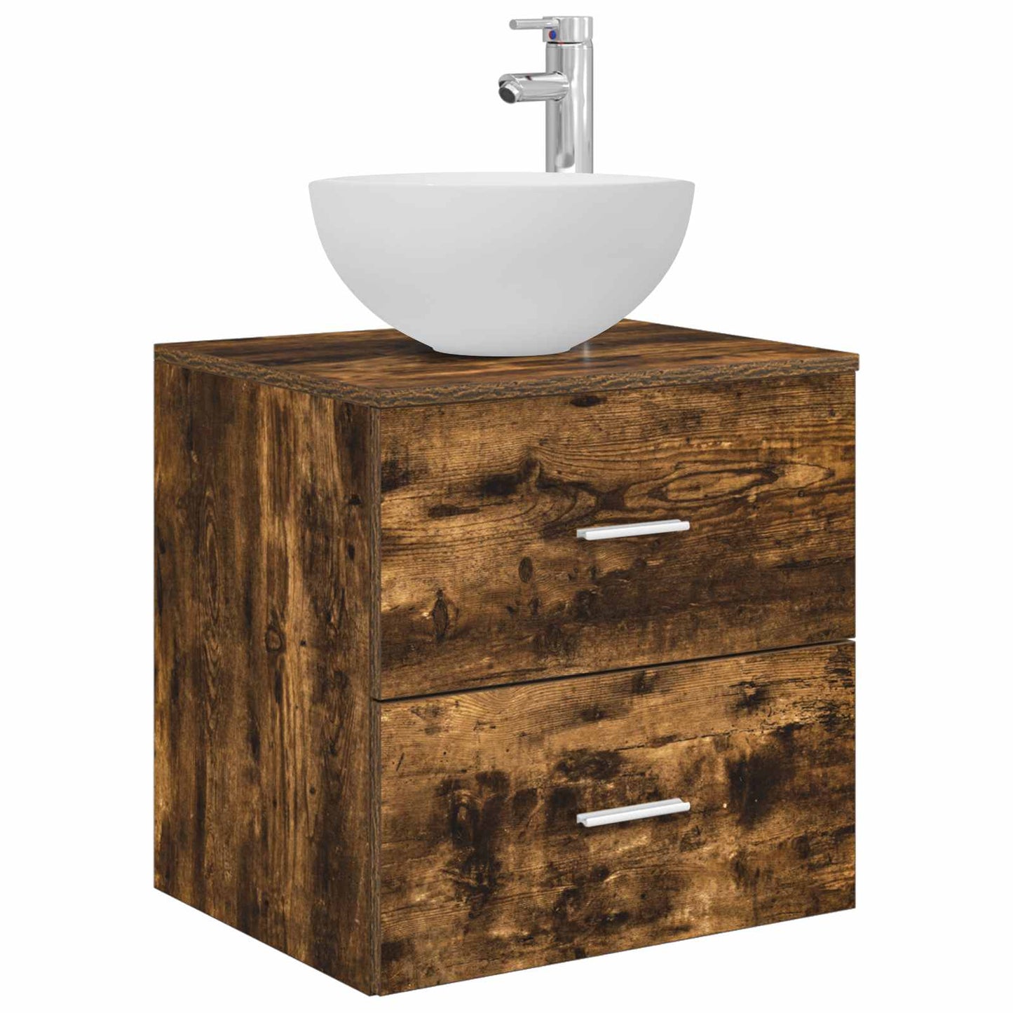 Badkamermeubelset 5 pcs Gerookt eiken Bewerkt hout en glas