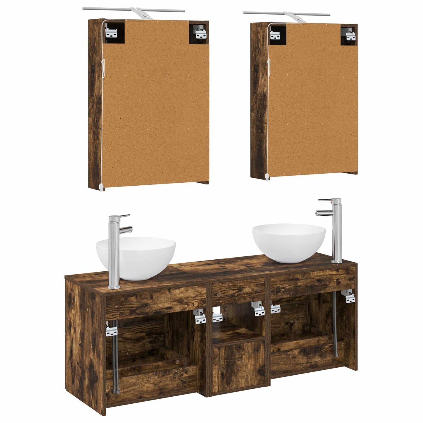 Badkamermeubelset 5 pcs Gerookt eiken Bewerkt hout en glas