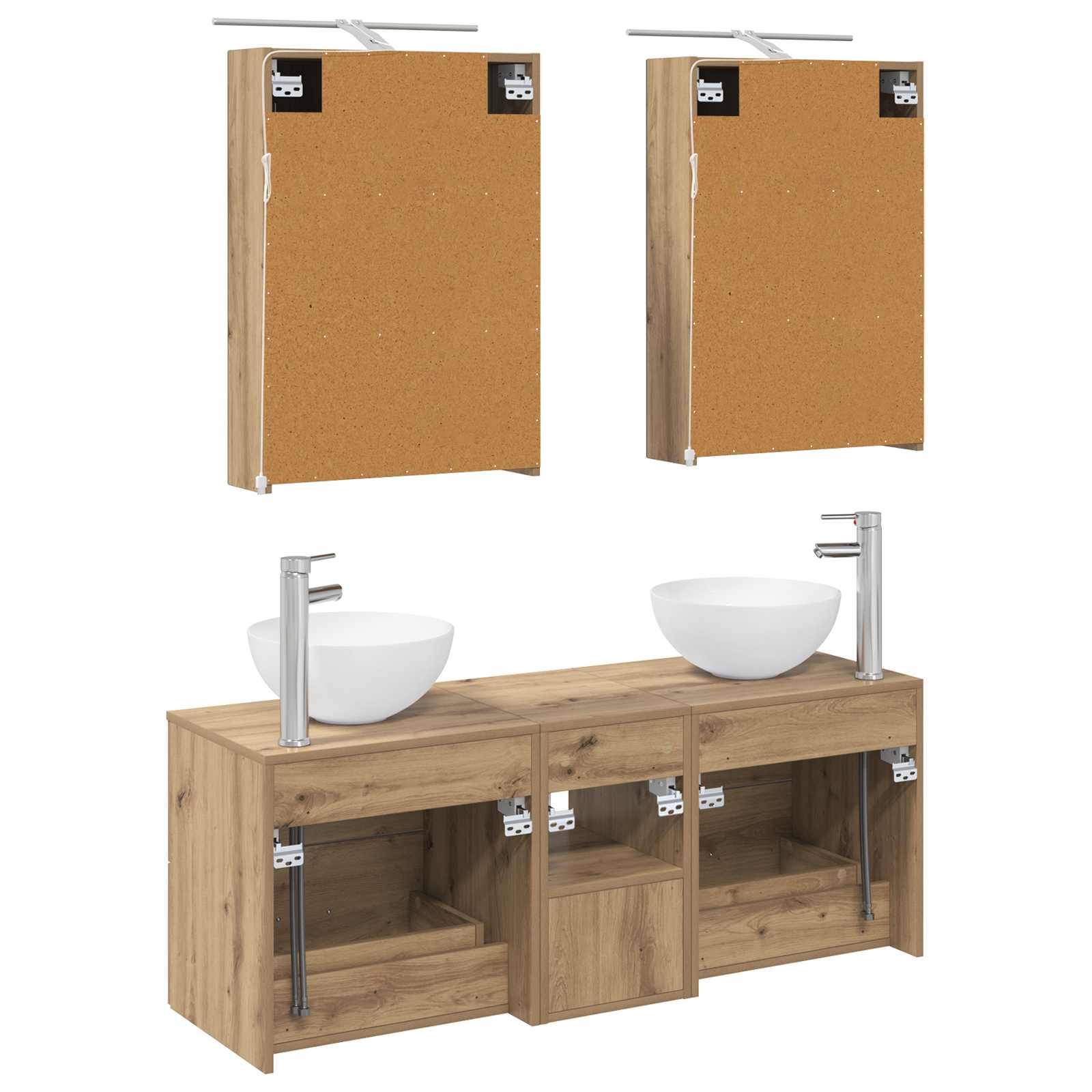 Badkamermeubelset 5 st Artisanaal eiken Bewerkt hout en glas is nu te koop bij PeponiXL, paradijselijk wonen!
