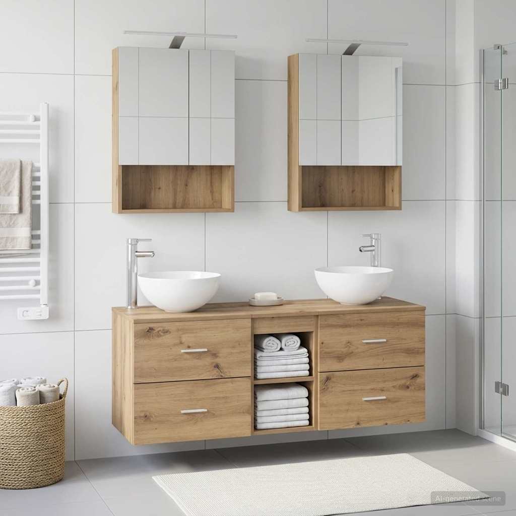 Badkamermeubelset 5 st Artisanaal eiken Bewerkt hout en glas is nu te koop bij PeponiXL, paradijselijk wonen!