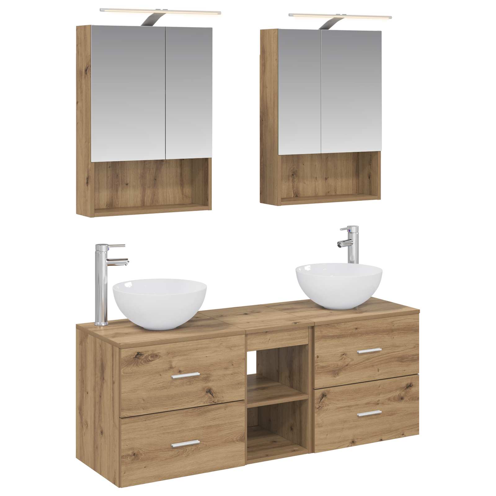 Badkamermeubelset 5 st Artisanaal eiken Bewerkt hout en glas is nu te koop bij PeponiXL, paradijselijk wonen!