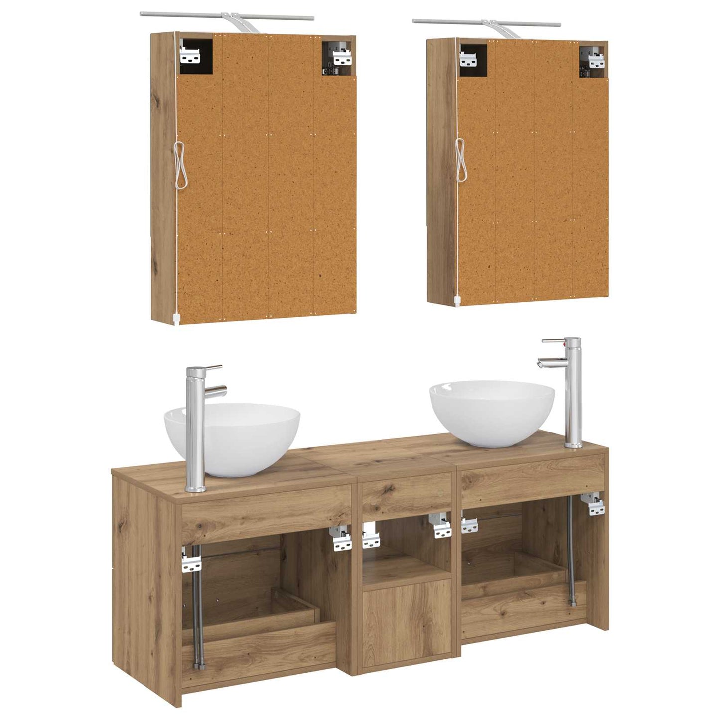 Badkamermeubelset 5 st Artisanaal eiken Bewerkt hout en glas is nu te koop bij PeponiXL, paradijselijk wonen!