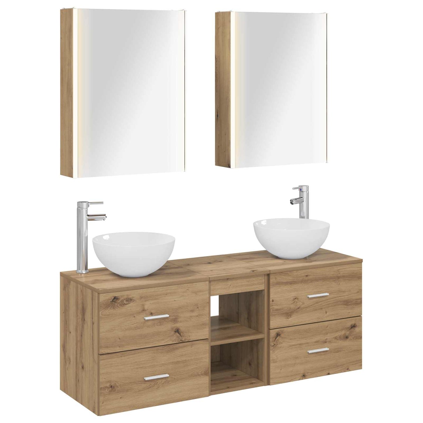 Badkamermeubelset 5 st Artisanaal eiken Bewerkt hout en glas is nu te koop bij PeponiXL, paradijselijk wonen!