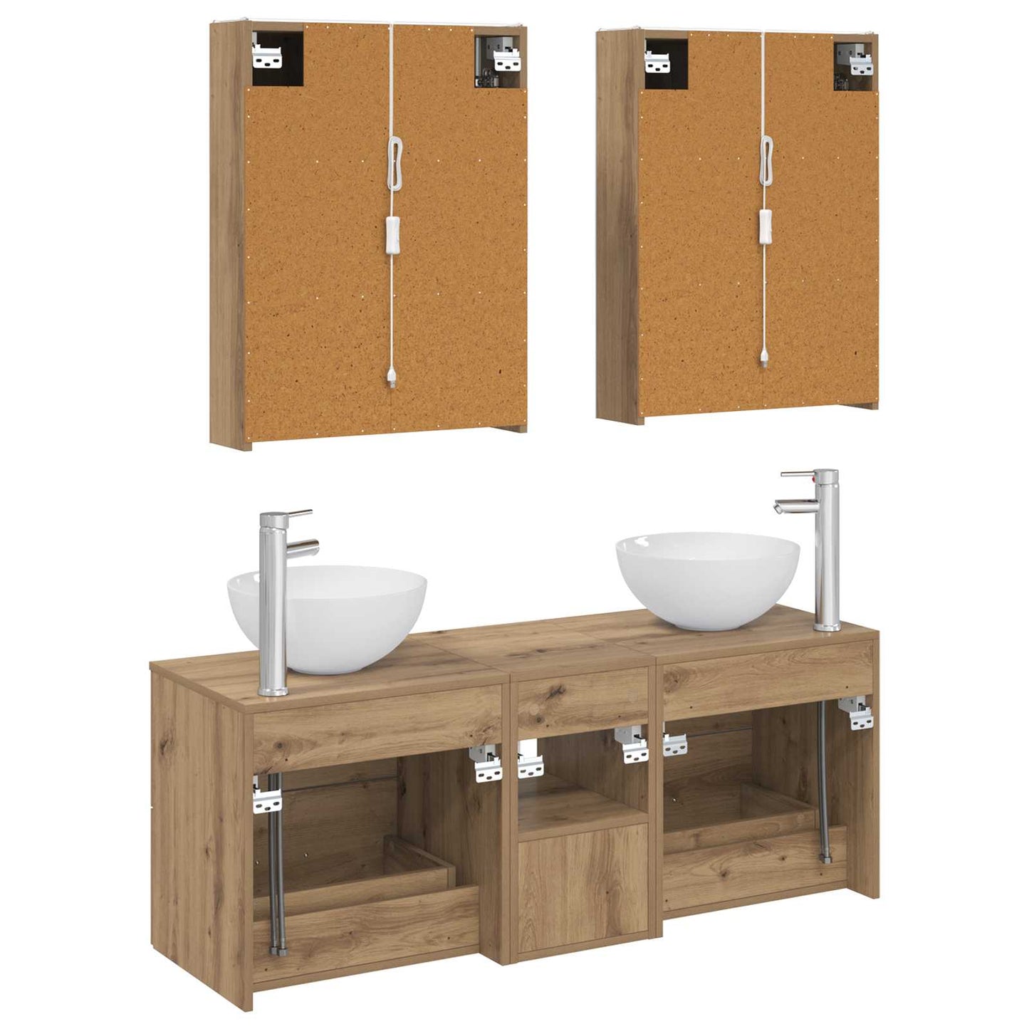 Badkamermeubelset 5 st Artisanaal eiken Bewerkt hout en glas is nu te koop bij PeponiXL, paradijselijk wonen!