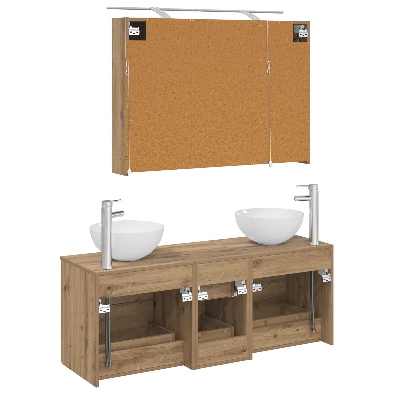 Badkamermeubelset 4 st Artisanaal eiken Bewerkt hout en glas is nu te koop bij PeponiXL, paradijselijk wonen!