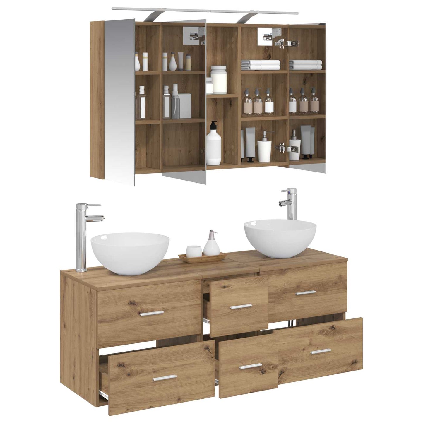 Badkamermeubelset 4 st Artisanaal eiken Bewerkt hout en glas is nu te koop bij PeponiXL, paradijselijk wonen!