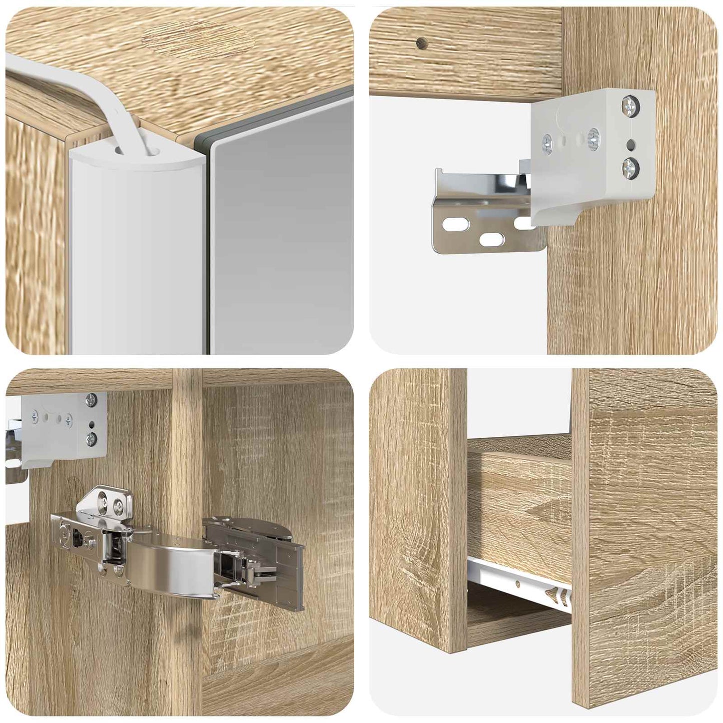 Badkamermeubelset 4 pcs Sonoma Eiken Bewerkt hout en glas