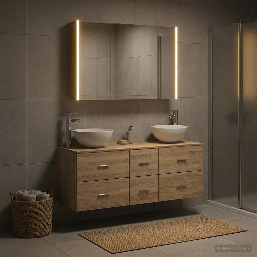 Badkamermeubelset 4 pcs Sonoma Eiken Bewerkt hout en glas