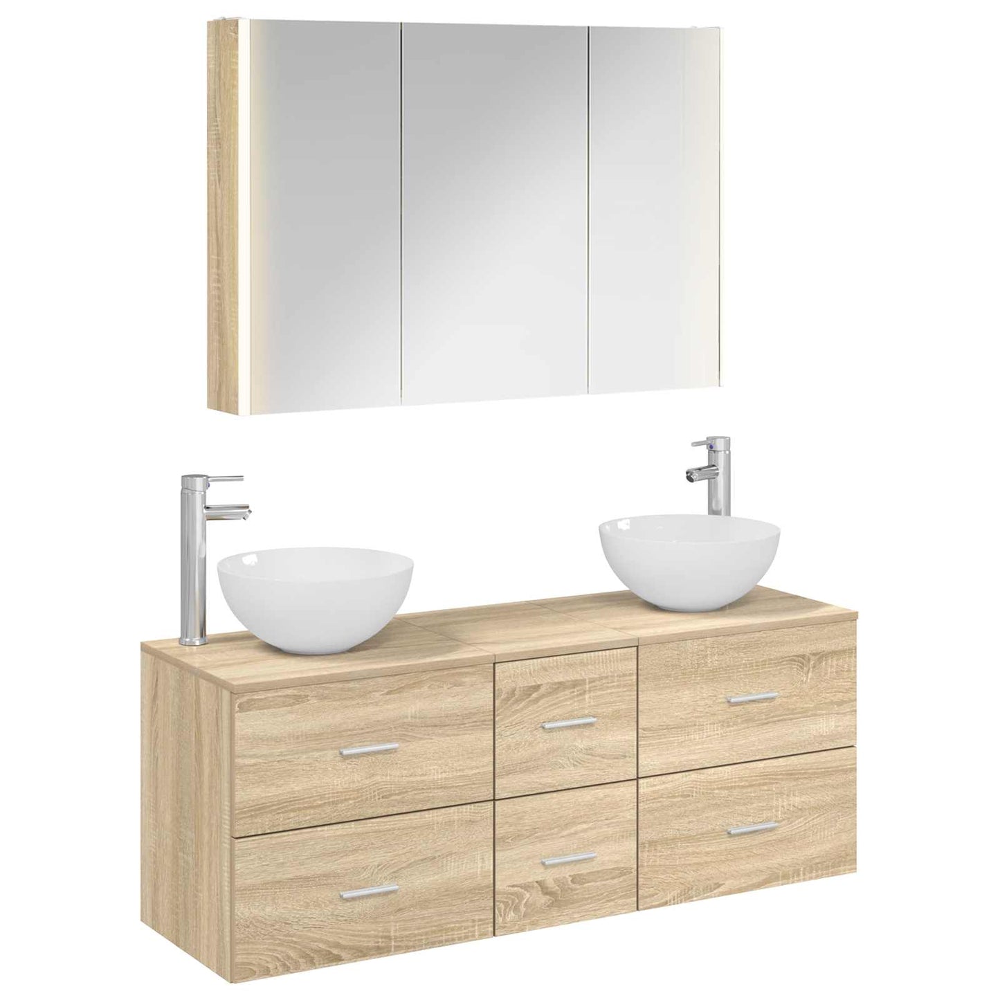 Badkamermeubelset 4 pcs Sonoma Eiken Bewerkt hout en glas
