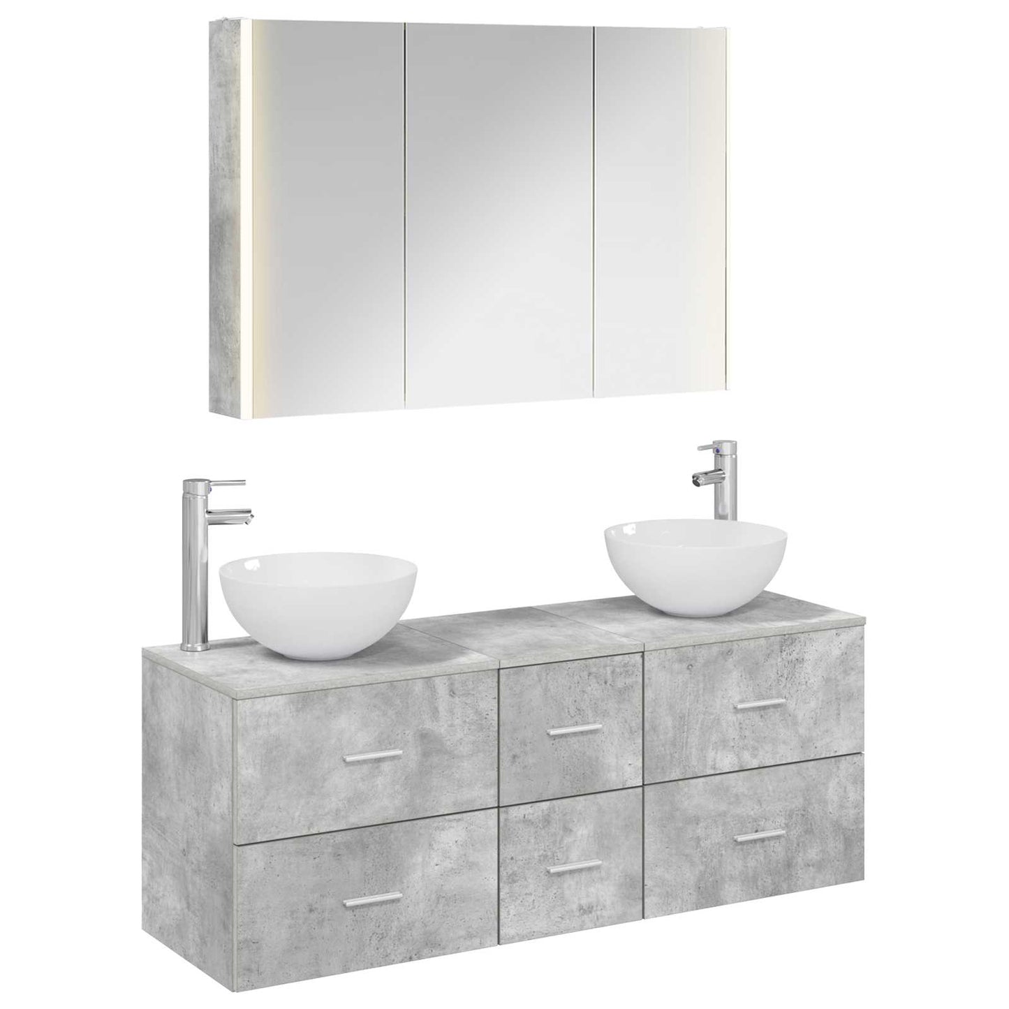 Badkamermeubelset 4 pcs Betongrijs Bewerkt hout en glas