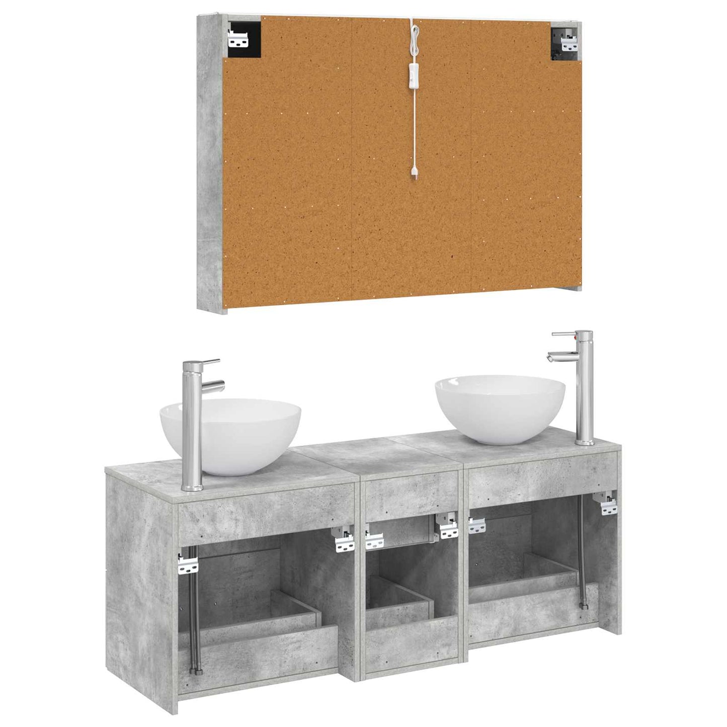 Badkamermeubelset 4 pcs Betongrijs Bewerkt hout en glas