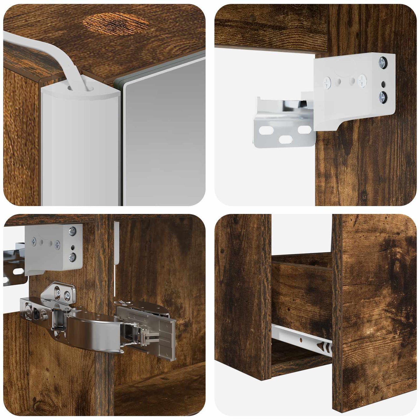 Badkamermeubelset 4 pcs Gerookt eiken Bewerkt hout en glas