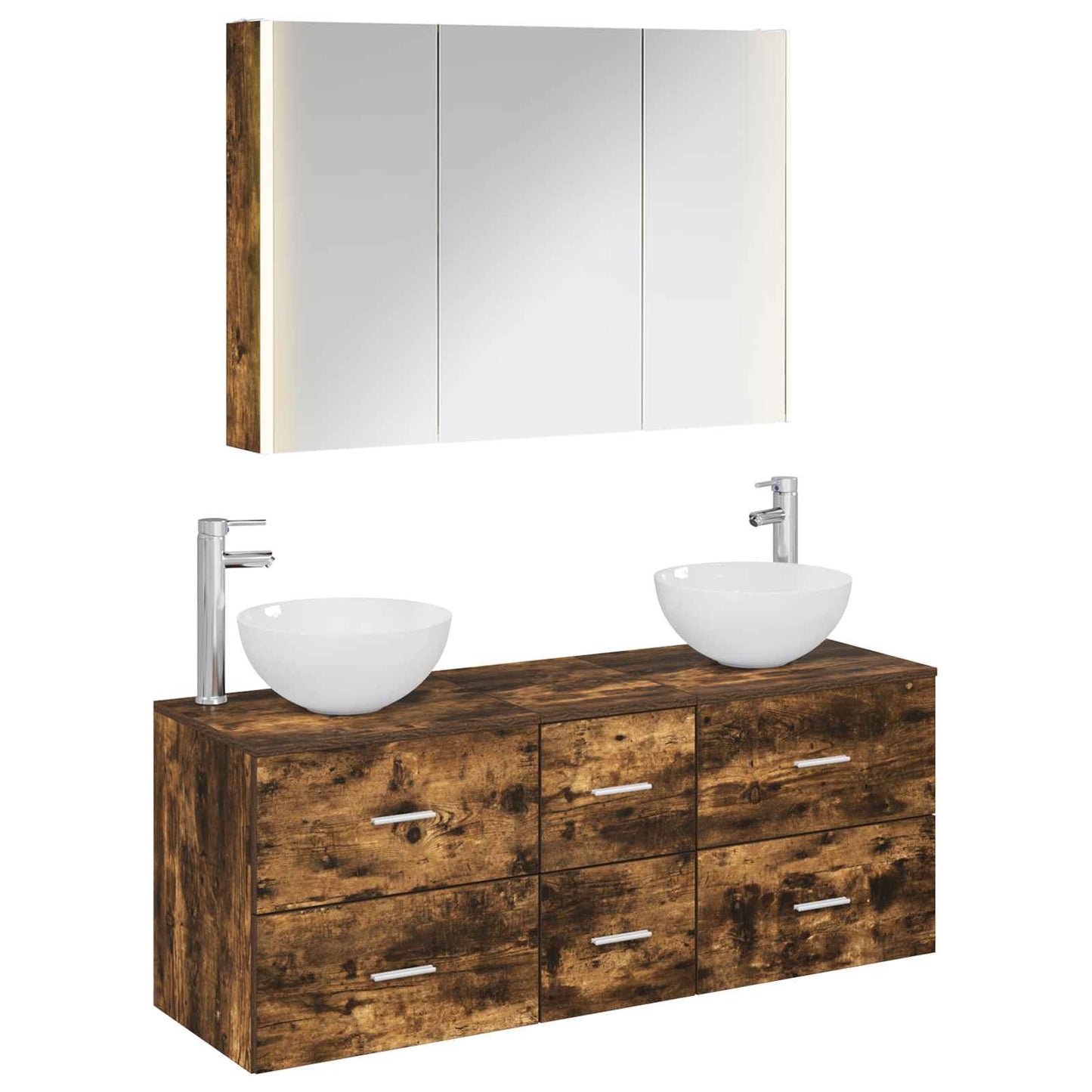 Badkamermeubelset 4 pcs Gerookt eiken Bewerkt hout en glas