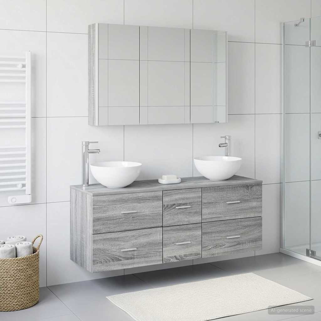 Badkamermeubelset 4 pcs Grijs Sonoma Bewerkt hout en glas